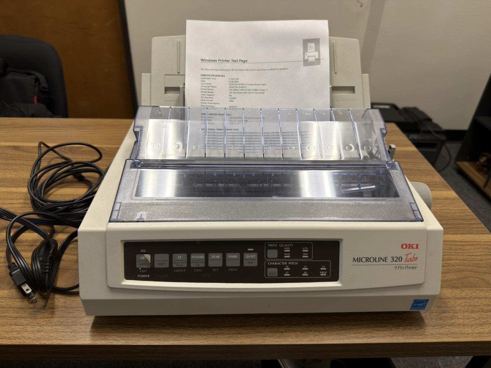 OKI MICROLINE 320 DOT MATRIX PRINTER – MODEL D22800A – TESTED – USB & PARALLEL
