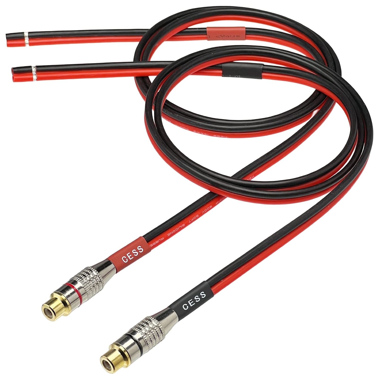 CESS-063-3f Silicone Speaker Wire 14 AWG with Phono RCA Female Jack, 2 Channe...