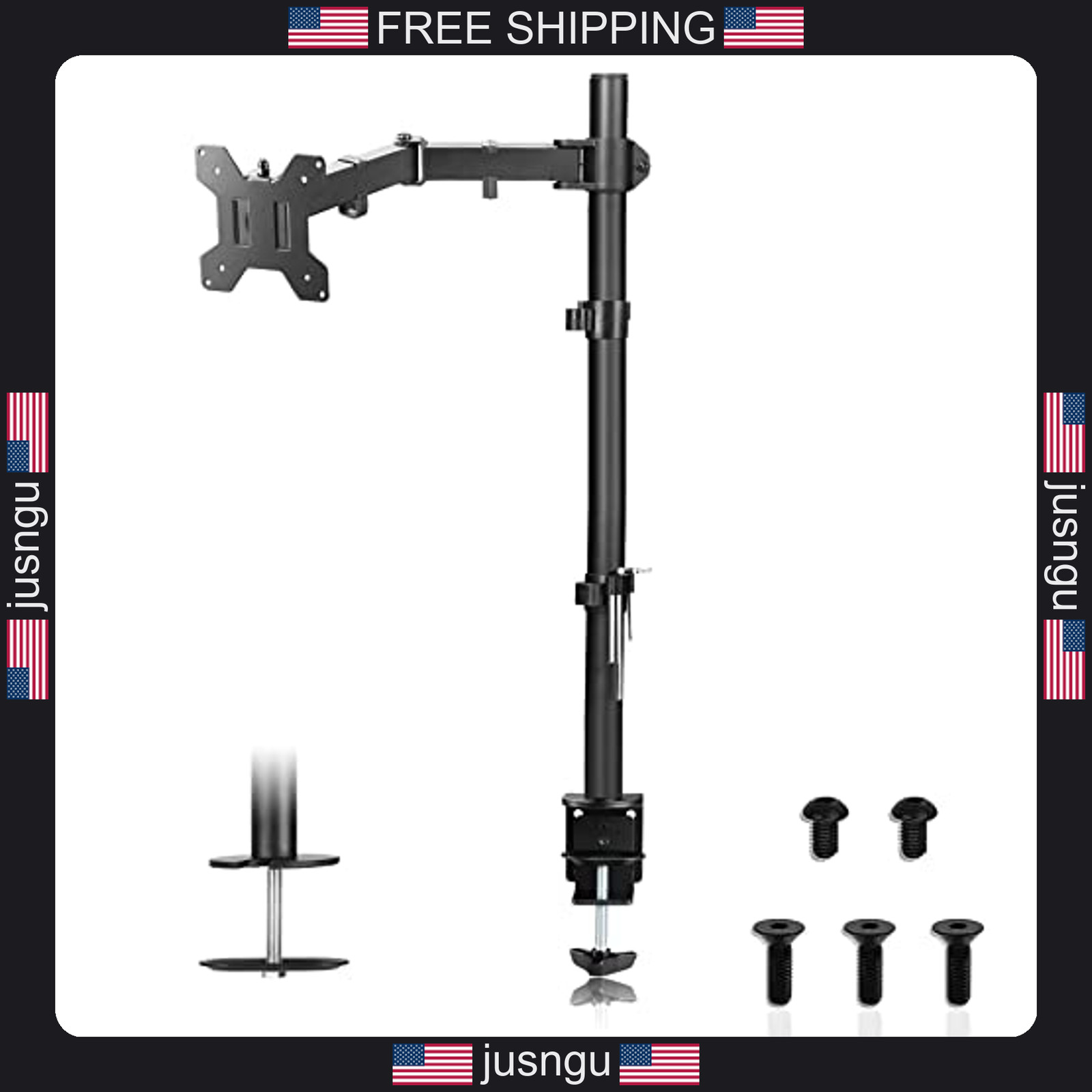 Single Monitor Arm Desk Mount for 32 Inch Screens Fully Adjustable Black