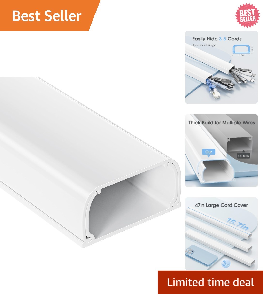 47in Self-Adhesive Cable Management Kit: Stylish & Secure Wire Concealment