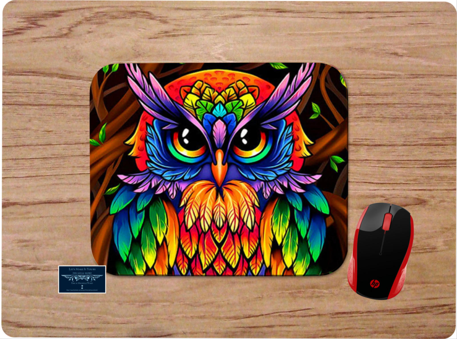 OWL COLORFUL NEON RAINBOW COLORS CUSTOM PC DESK MAT MOUSE PAD HOME OFFICE GIFT