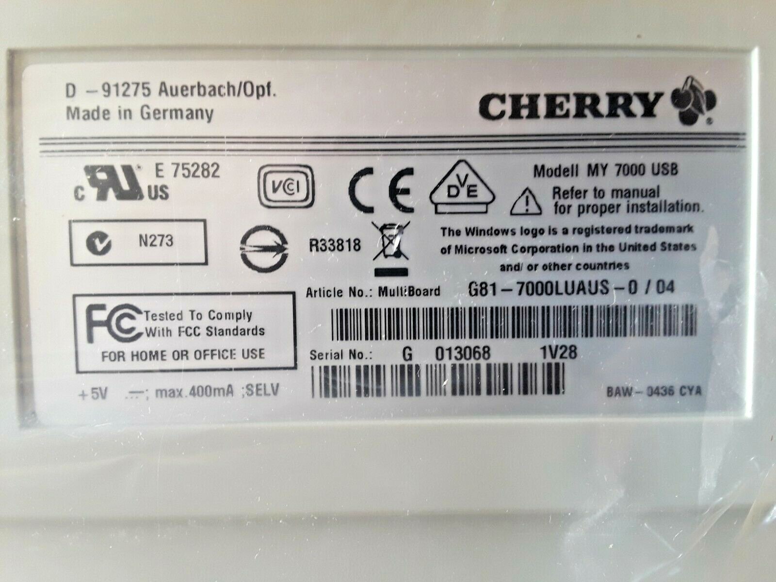Cherry G81-7000LUAUS-0 MY7000 USB Keyboard New In Box