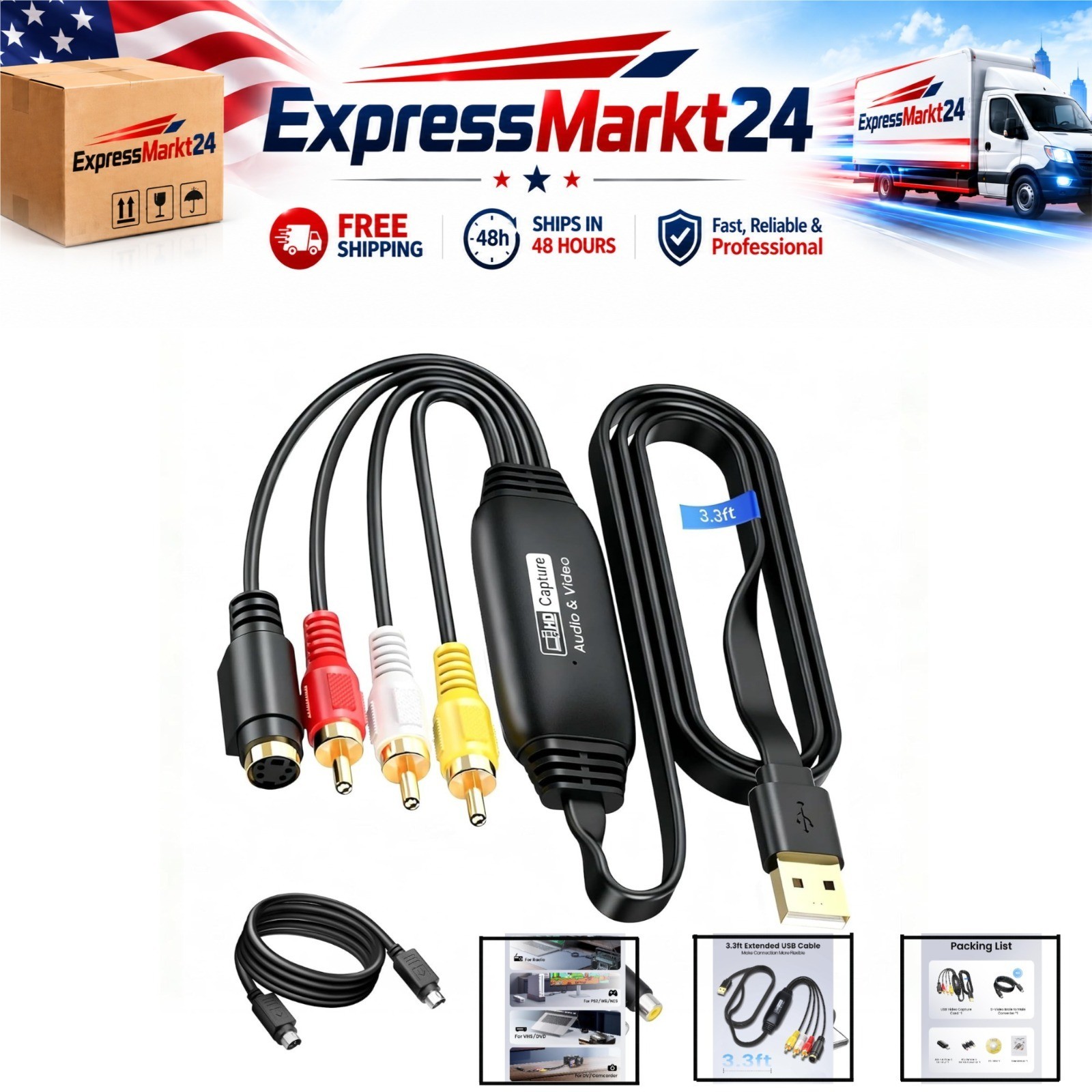 USB 2.0 Video Capture Card RCA to USB Type-C VHS to Digital Converter