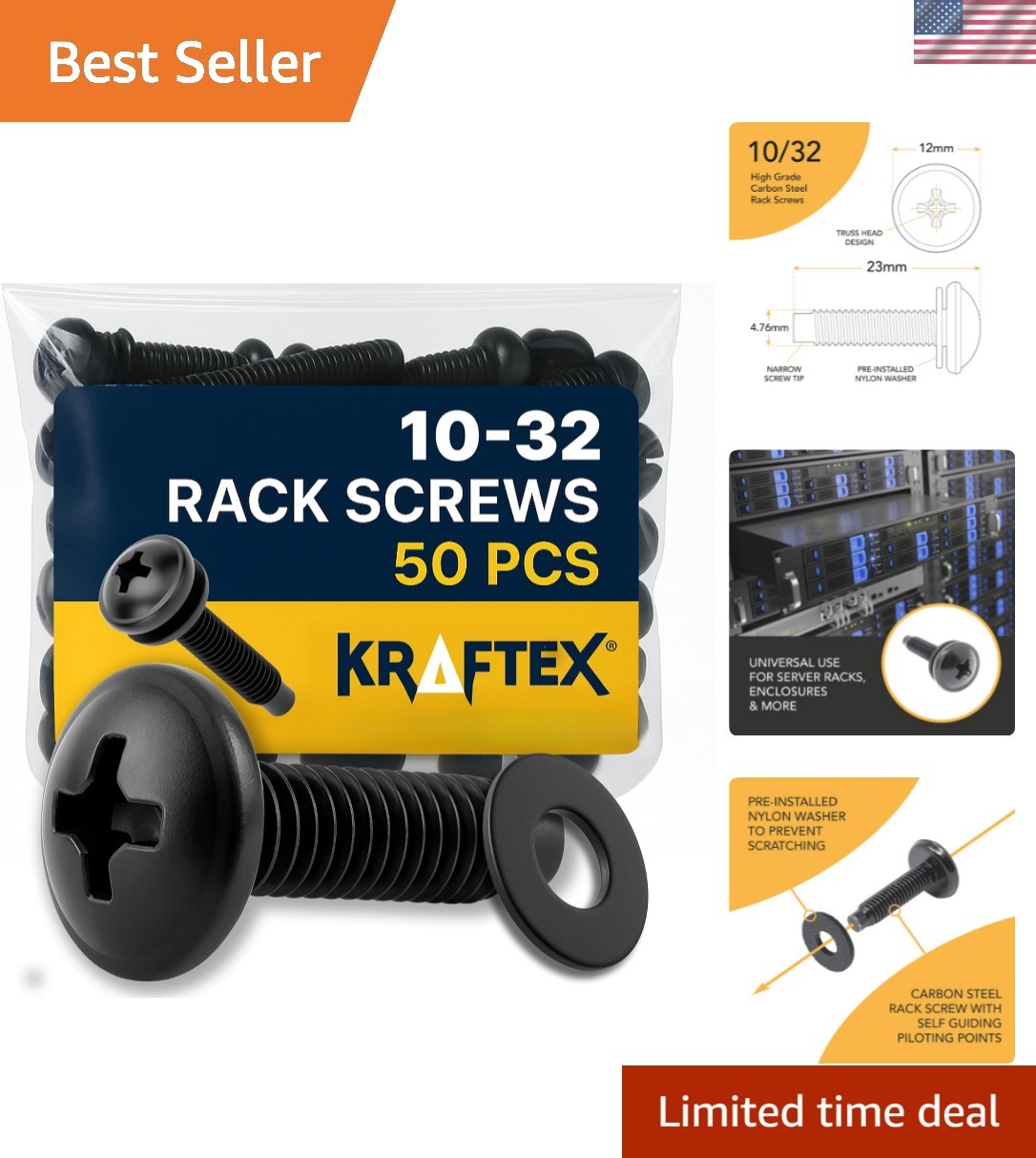 10-32 Rack Screws 50-Pack - Versatile Server Rack Accessories for Network Cabine