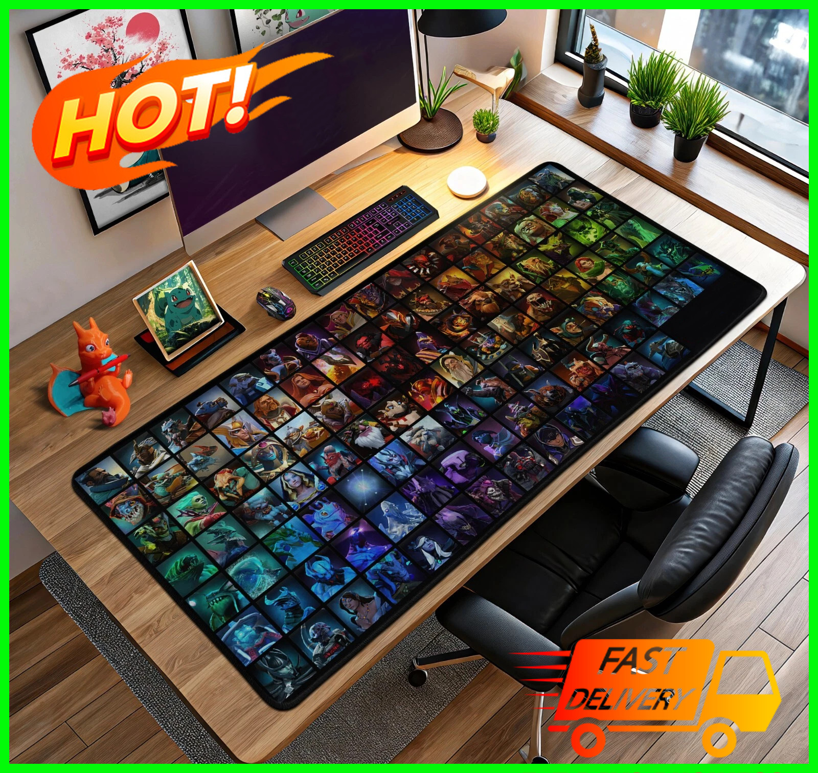 Dota 2 Heroes Desk Mat - All Hero Portraits Gaming Mouse Pad, Large MOBA Mat HP2