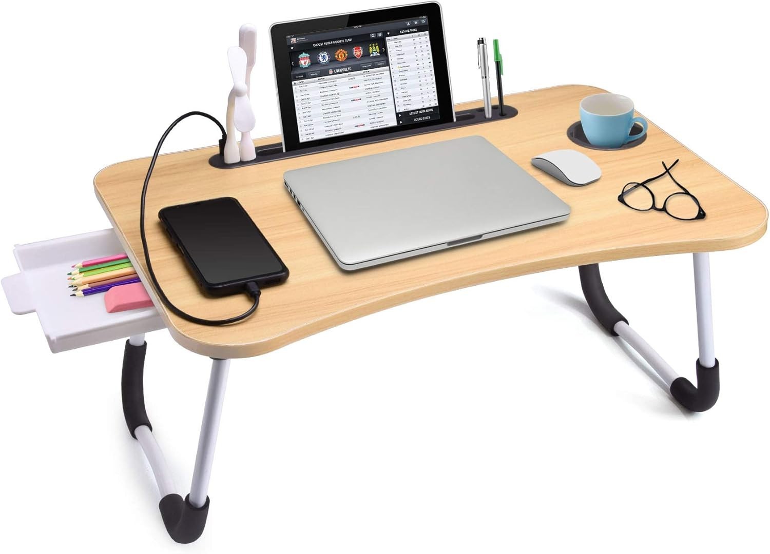 Slendor Lap Desk with Tablet Slot, Foldable Laptop Table with Storage Drawer ...