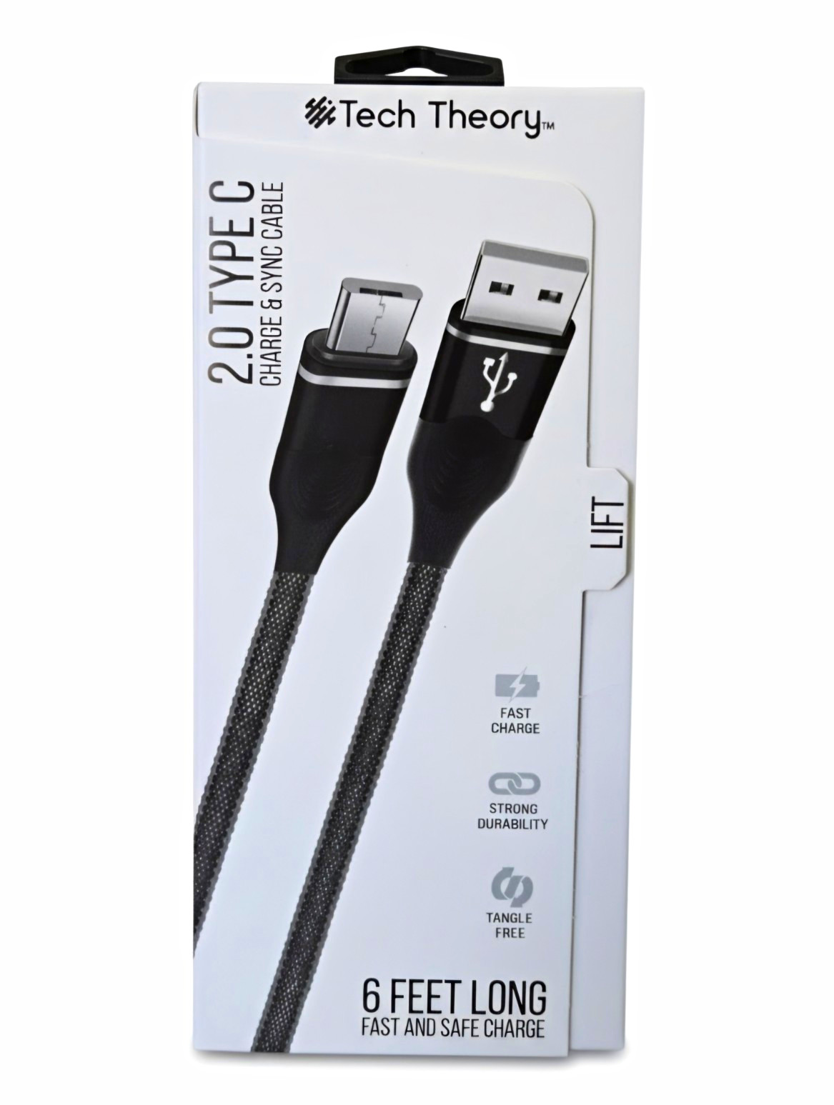 Tech Theory Fast Charge USB-A to USB-C Tangle-Free Cable 6 ft Black