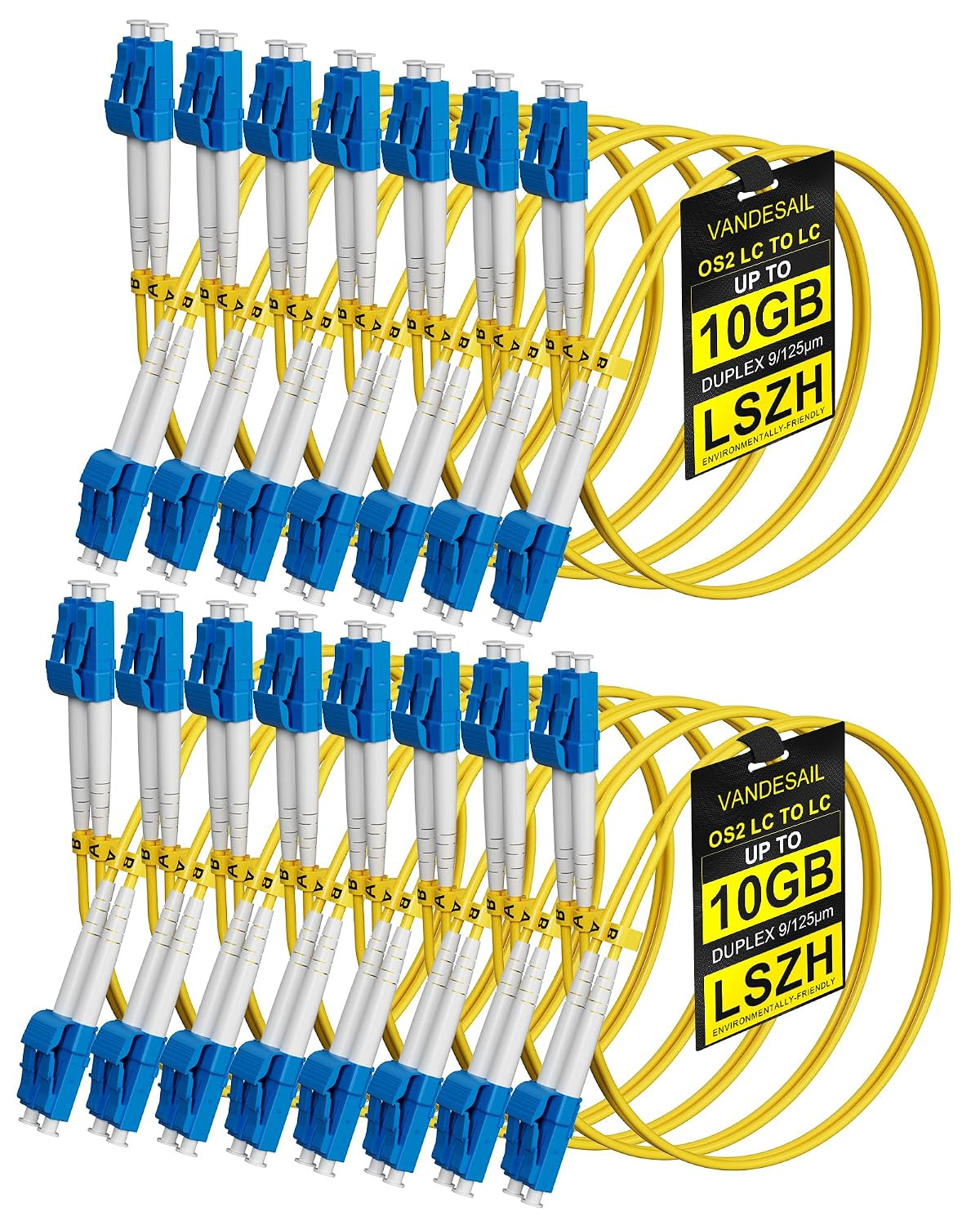 LC to LC Fiber Patch Cable, OS2 Single Mode, 1M(3.3FT), 15 Pack