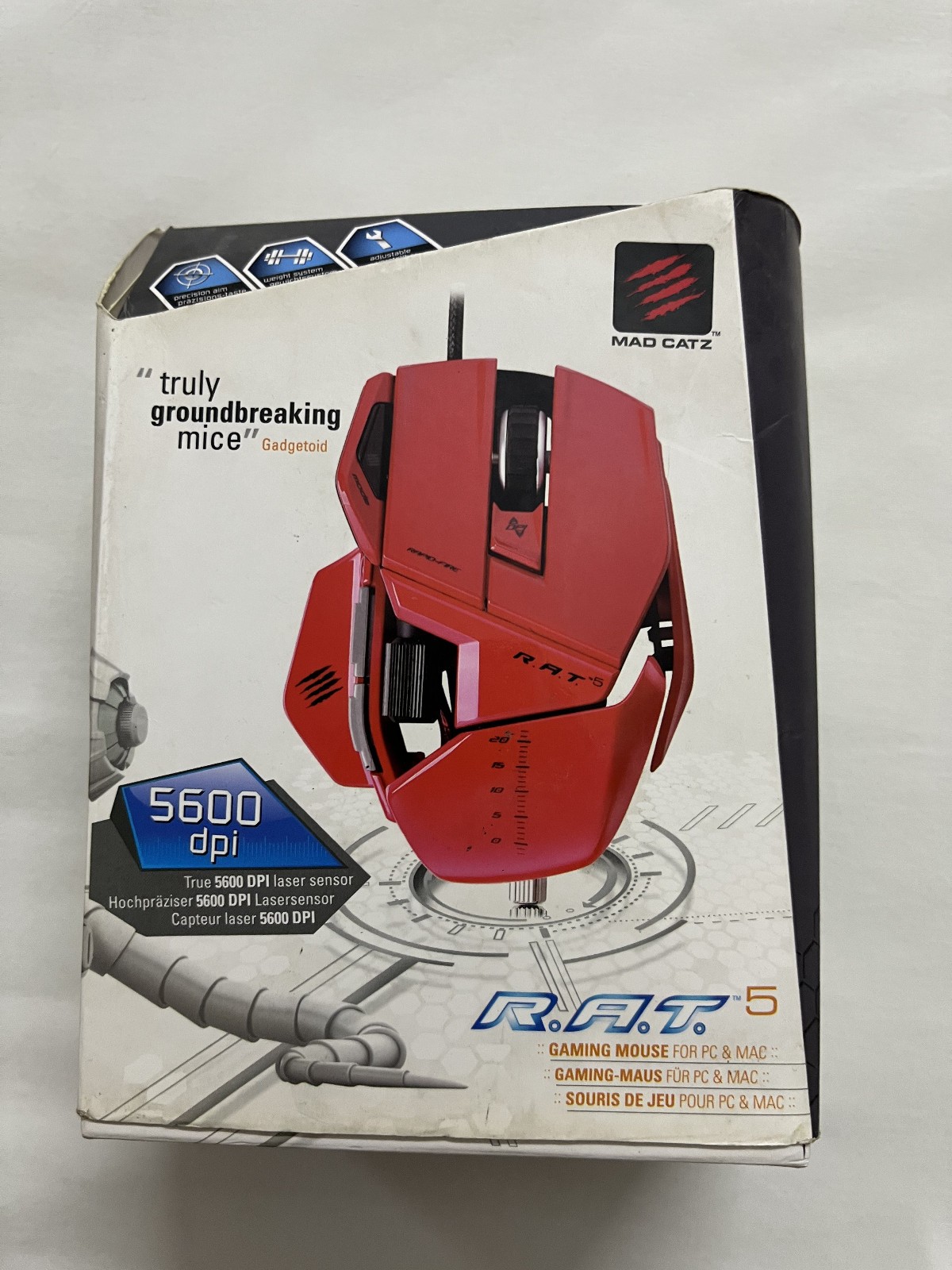Mad Catz R.A.T. RAT 5 Gaming Laser Mouse for PC & Mac - Red - Works - W/B
