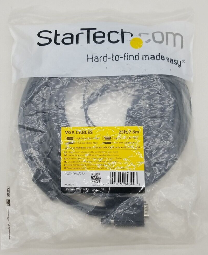 StarTech MXTHQMM25A 25Ft Coax High Resolution VGA Monitor Cable HD15 M/M w/Audio