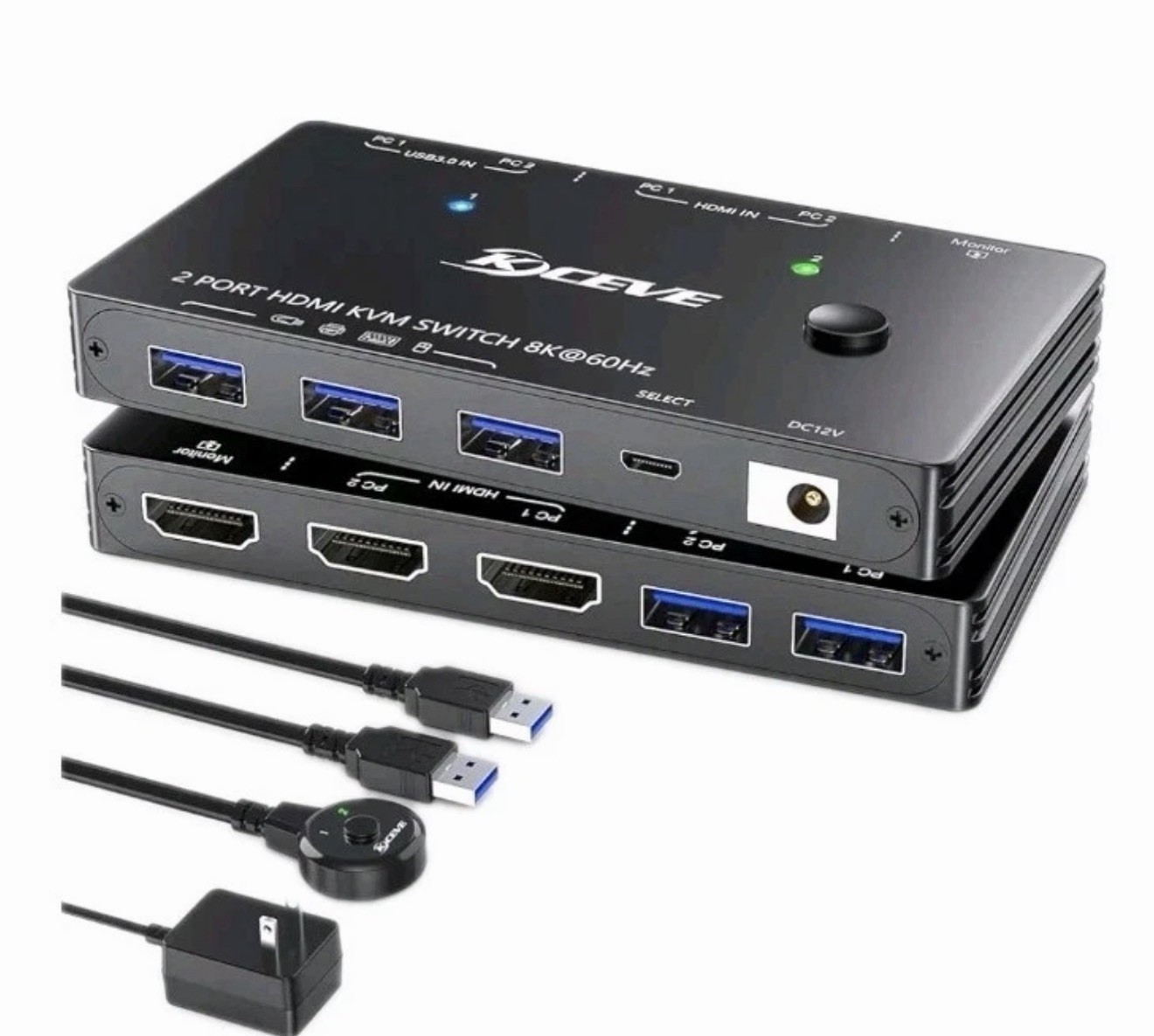 USB 3.0 KVM Switch HD 8K@60Hz with 3 USB3.0 Switch for 2 Computers Sharing 1 M