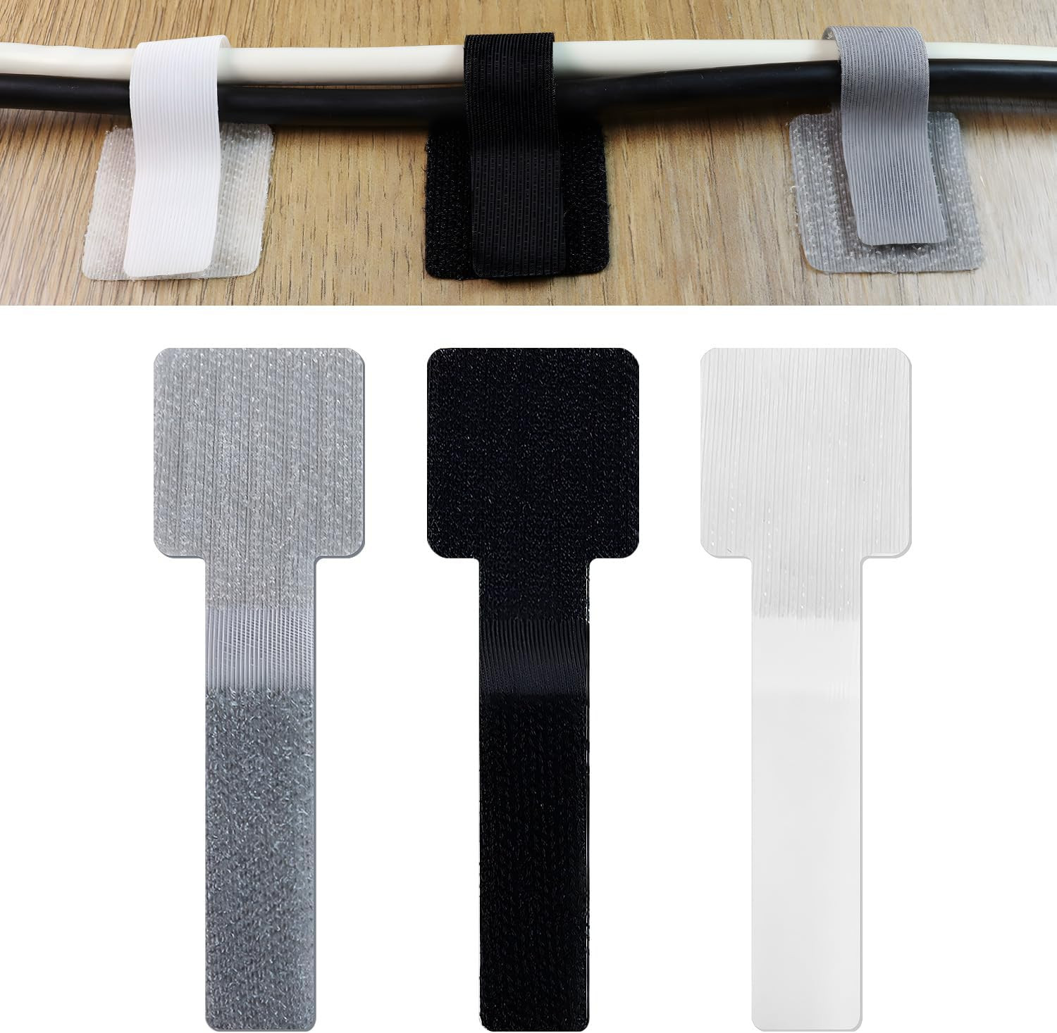 60 Pack Hook and Loop Cable Ties, Adhesive Cable Clips, Cord Organizer for Appli