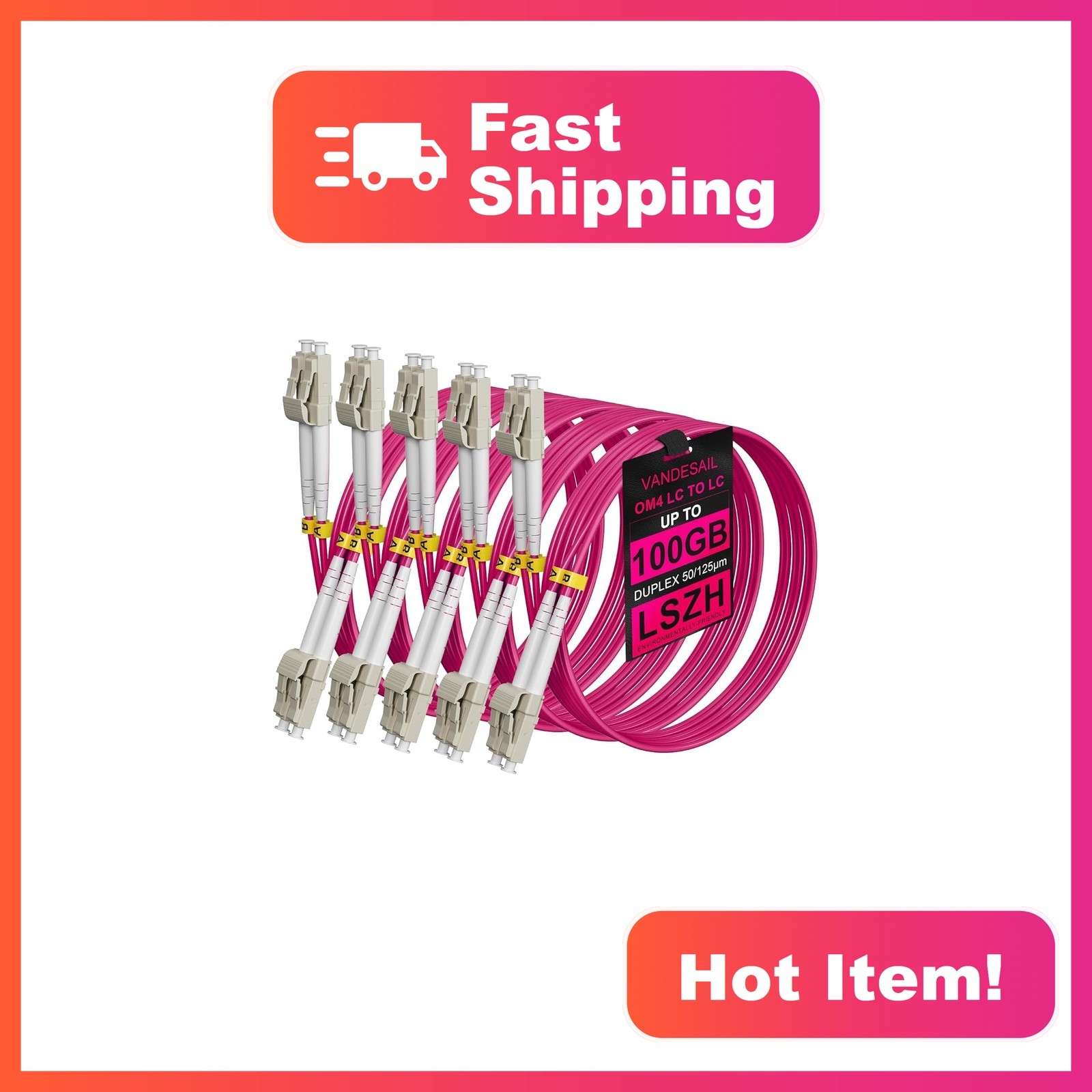 VANDESAIL 4m Magenta LC-LC Fiber Cable 5 Pack