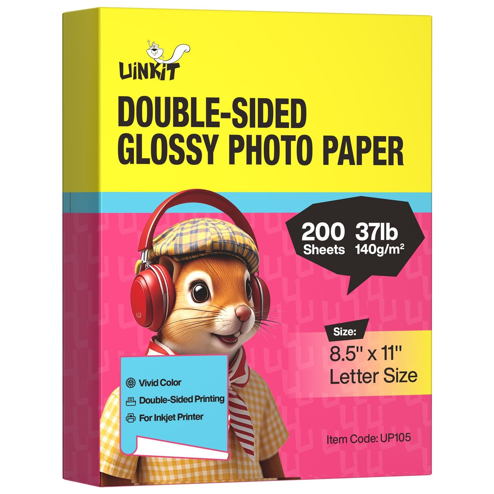 Uinkit 37lb Double-Sided Glossy Inkjet Photo Paper, 8.5x11, 200 Sheets