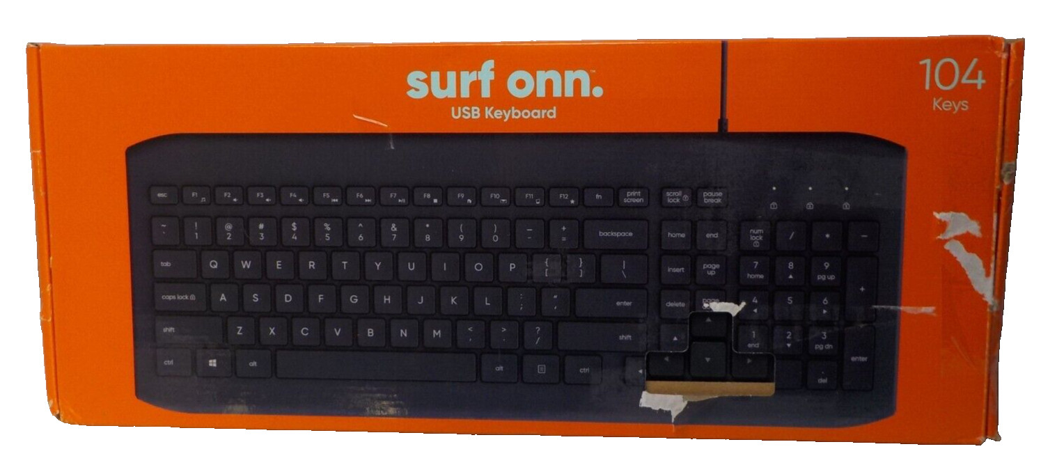 ONN USB Connected Keyboard Black 104 Keys  New