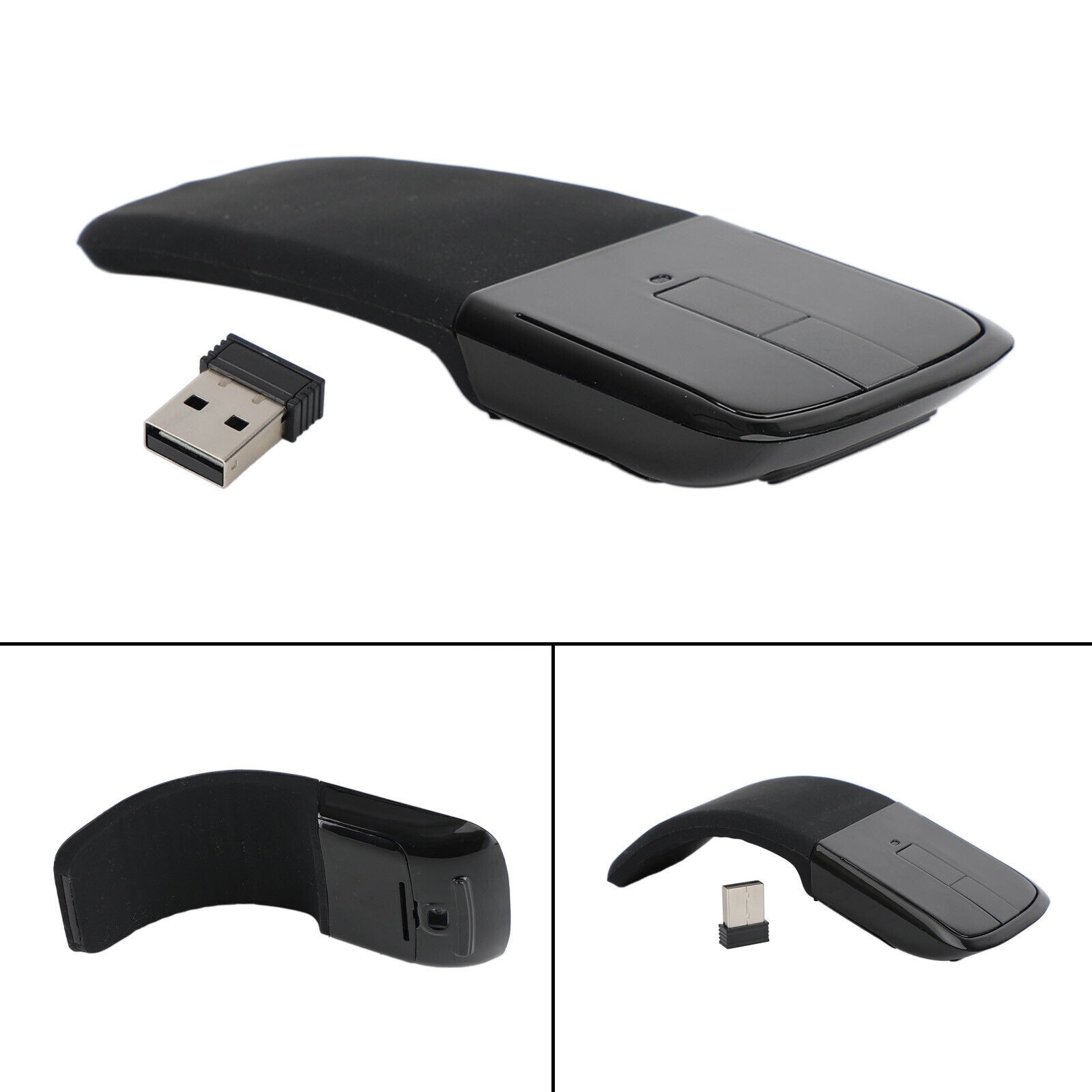2.4GHz Foldable Arc Touch Wireless Mouse Optical Mice With USB Receiver Black E4