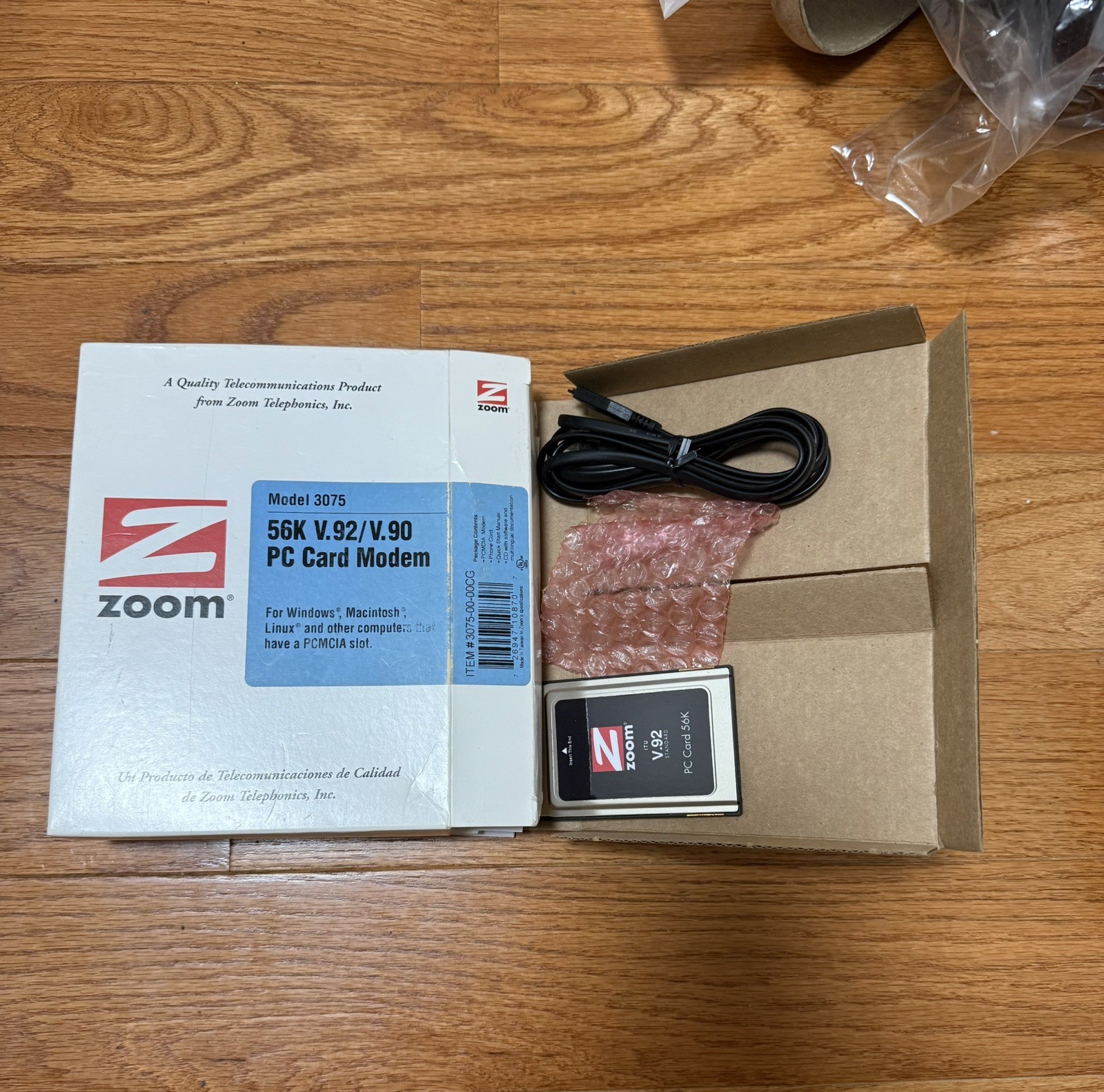 Zoom V.92 PC Card 3075 ITU V.92 Standard PC Modem Card 56K New