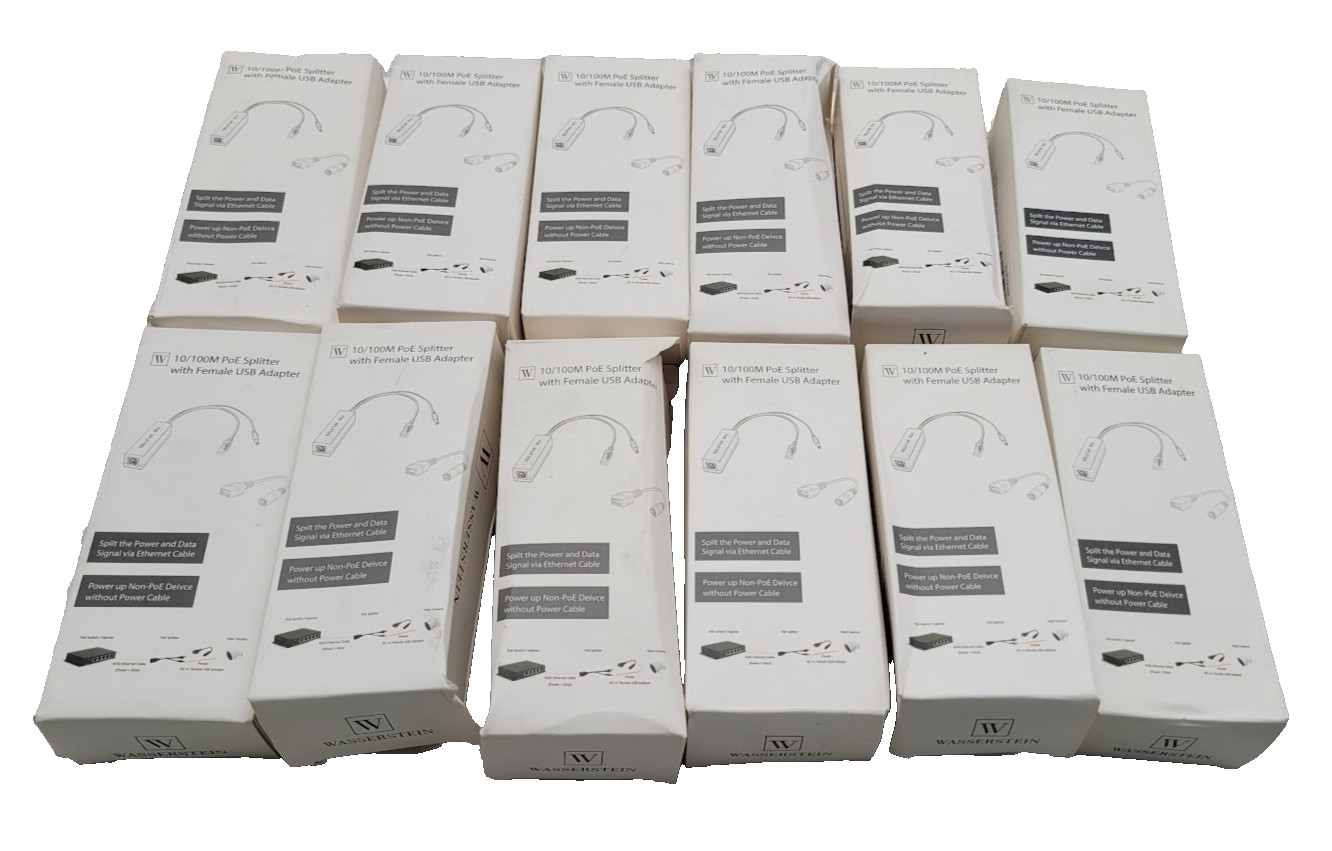 12X WASSERSTEIN 10/100M POE SPLITTER WITH FEMALE USB ADAPTER WH-PD101-15