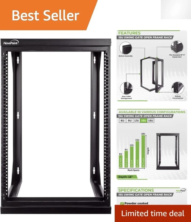 Space-Efficient 15U Open Frame Rack - Perfect for IT Equipment & A/V Devices