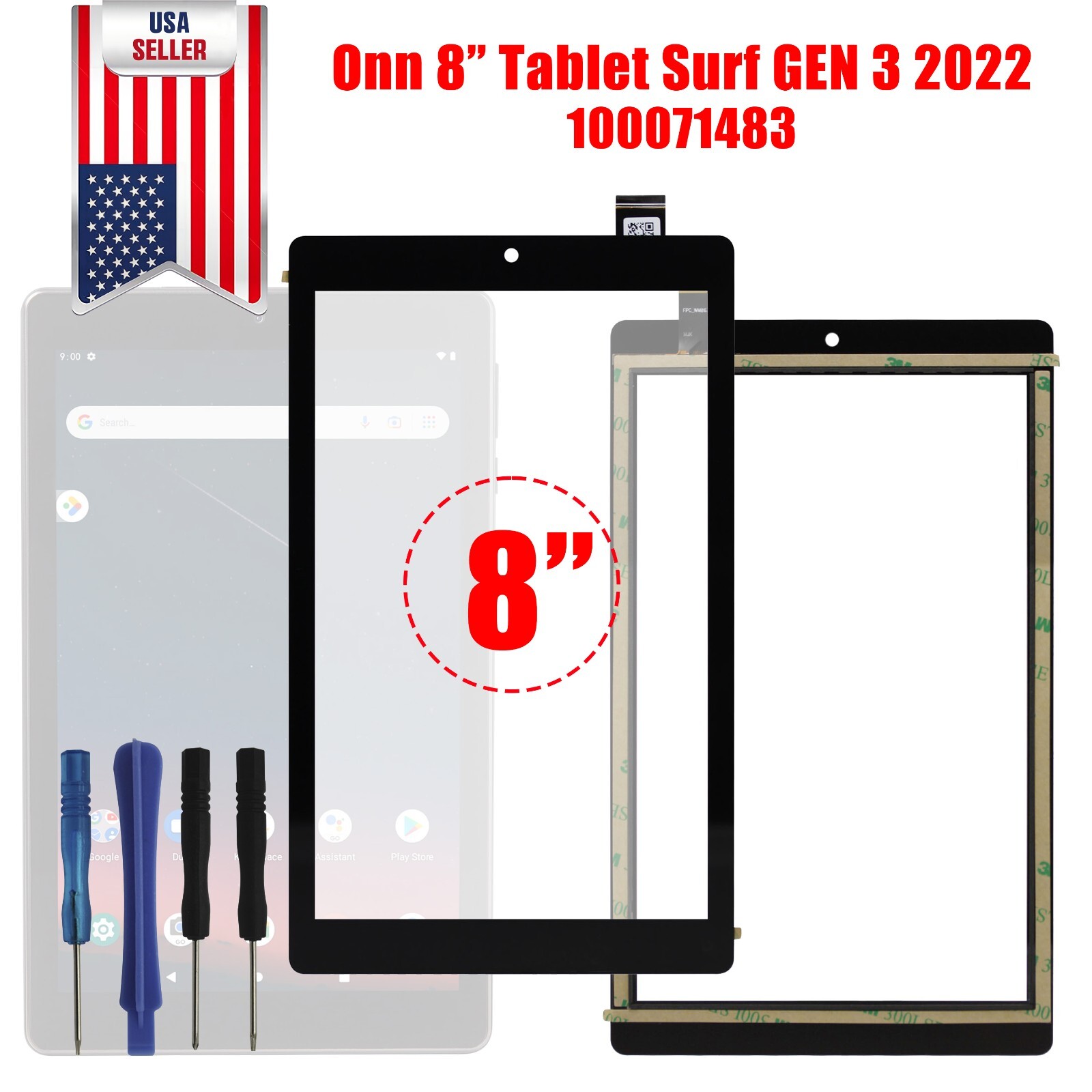 For ONN 8'' Gen 3 Surf 2022 Tablet 100071483 Touch Screen Digitizer Glass +Tape