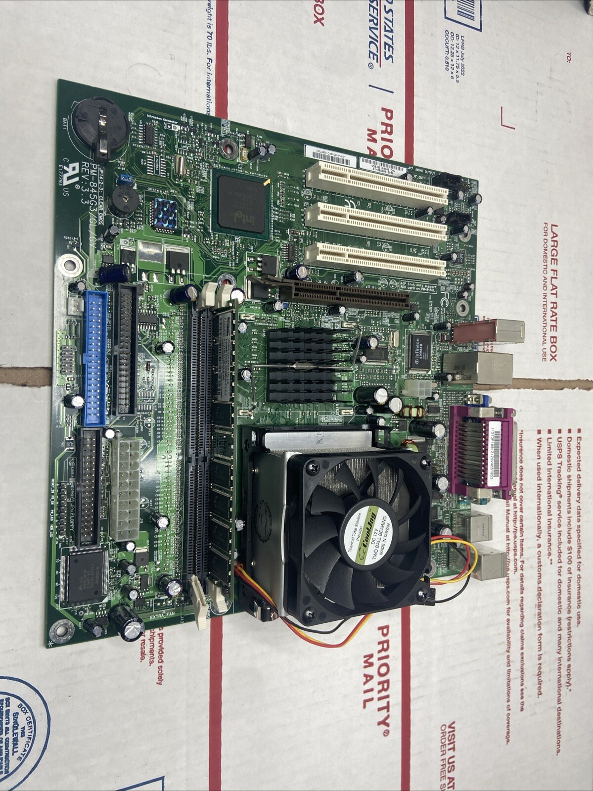 USED PM-845G3/GL/GV REV: 3.3 Board,cpu,ram,heat sink. WORKS GREAT  