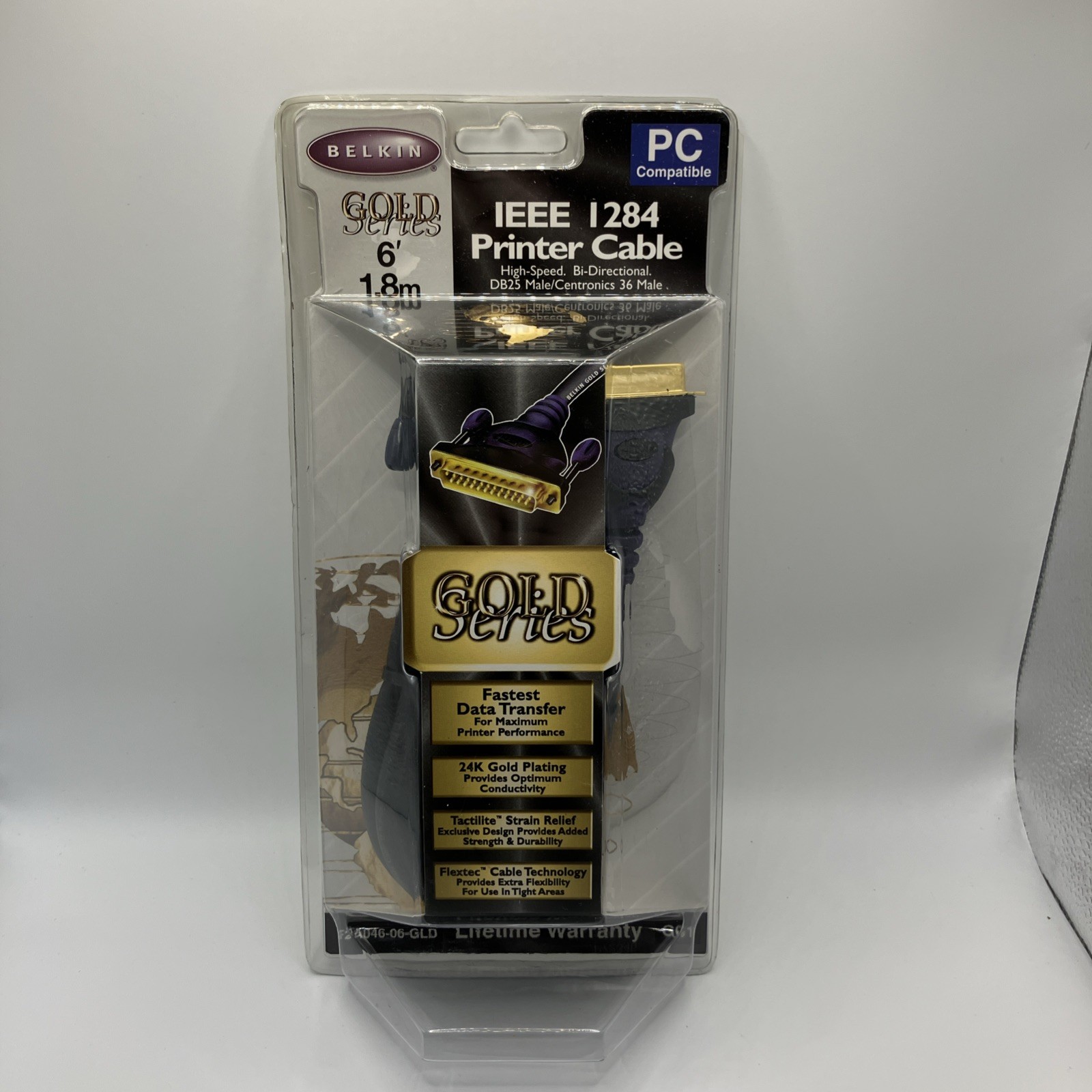 NOS 1999 Belkin Gold Series IEEE 1284 Parallel Printer Cable 6ft DB25 Cent36 NIP