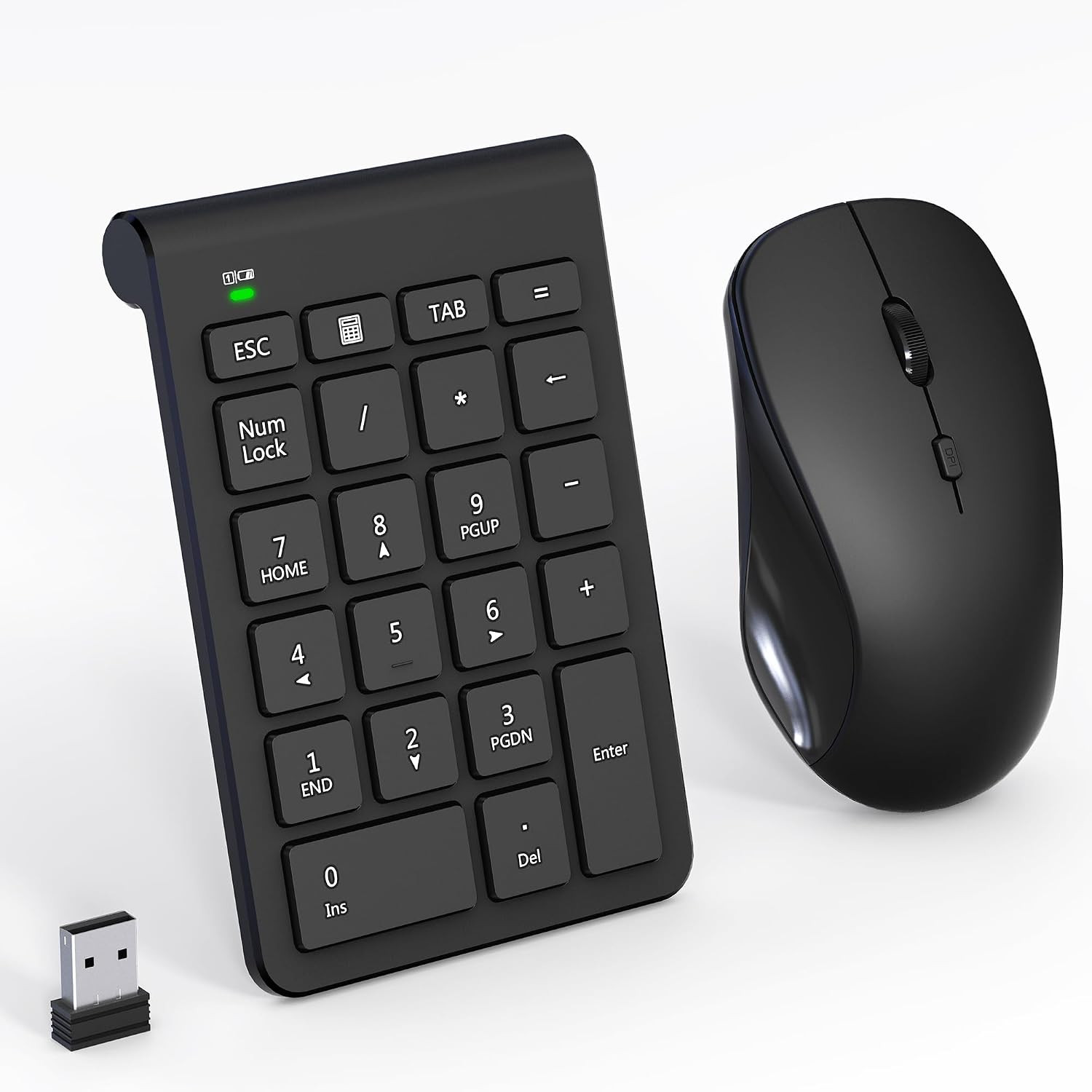 Wireless Mouse and Number Pad Combo - 22 Key USB Keypad and 3 Adjustable DPI
