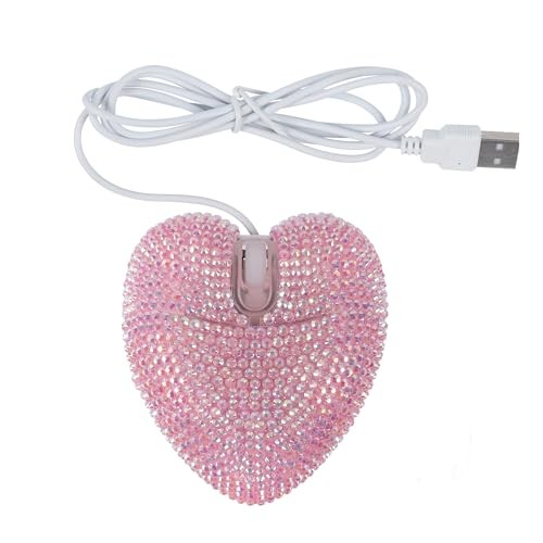 Small cute crystal heart-shaped wired mouse with USB cable and 1200 DPI optical