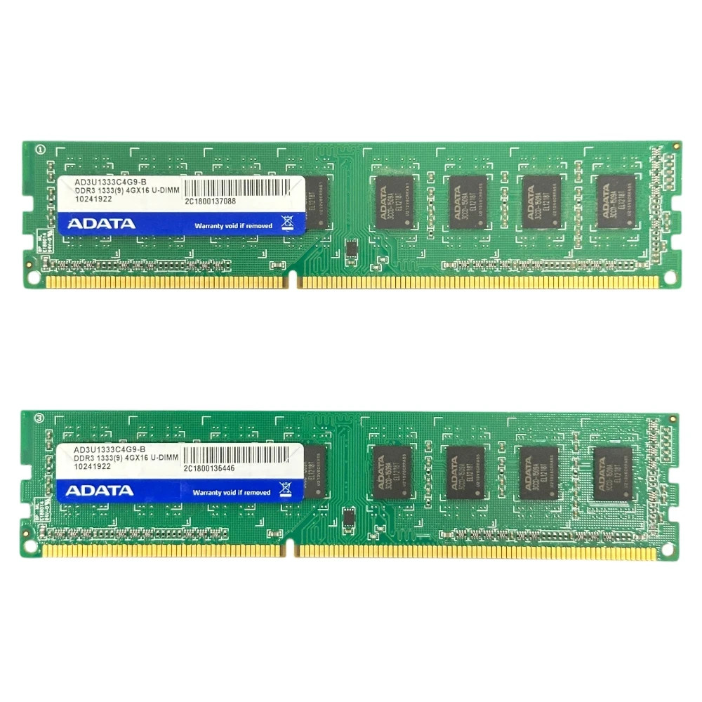 8GB ADATA 2x 4GB DDR3 Desktop Memory RAM U-DIMM PC3-10600 1333MHz AD3U1333C4G9-B