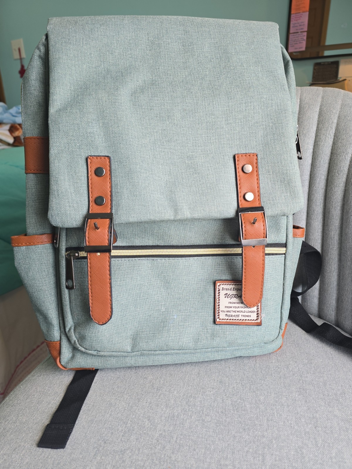 UGRACE Canvas Laptop Backpack Sage Green Canvas Travel School Computer Bag