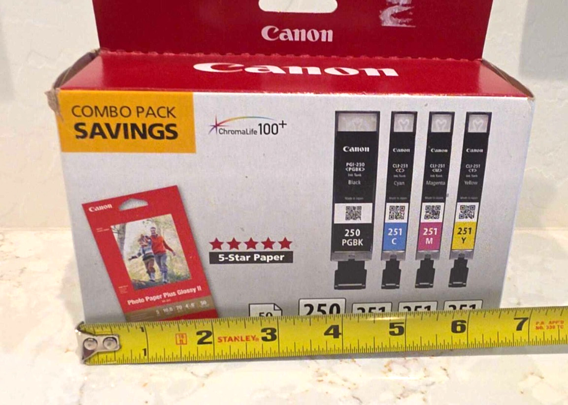Sealed Genuine Canon Combo Ink Packs PGI-250/CLI-251 Plus 4x6 Glossy Photo Paper