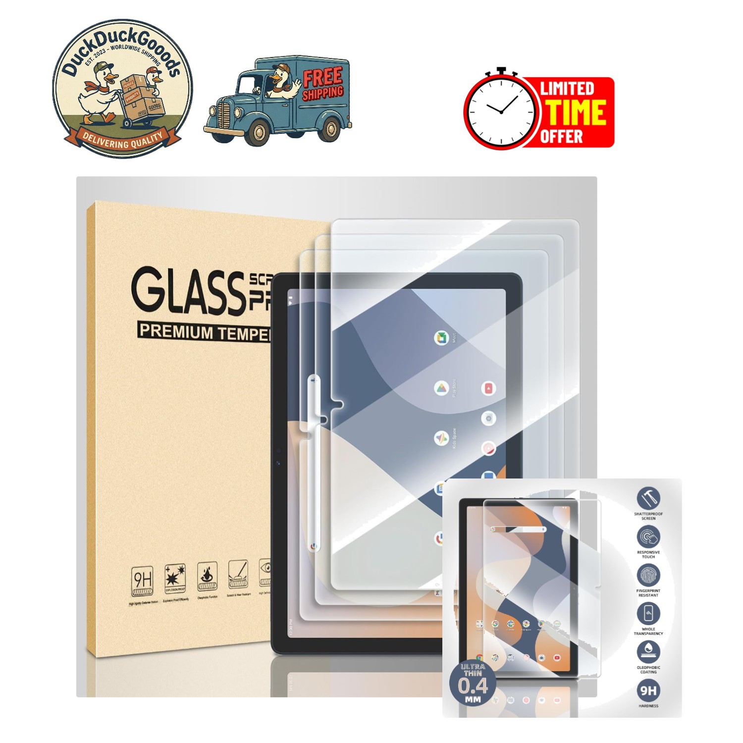 High Definition 3-Pack Tempered Glass for Onn 10.1 Tablet - Easy Install