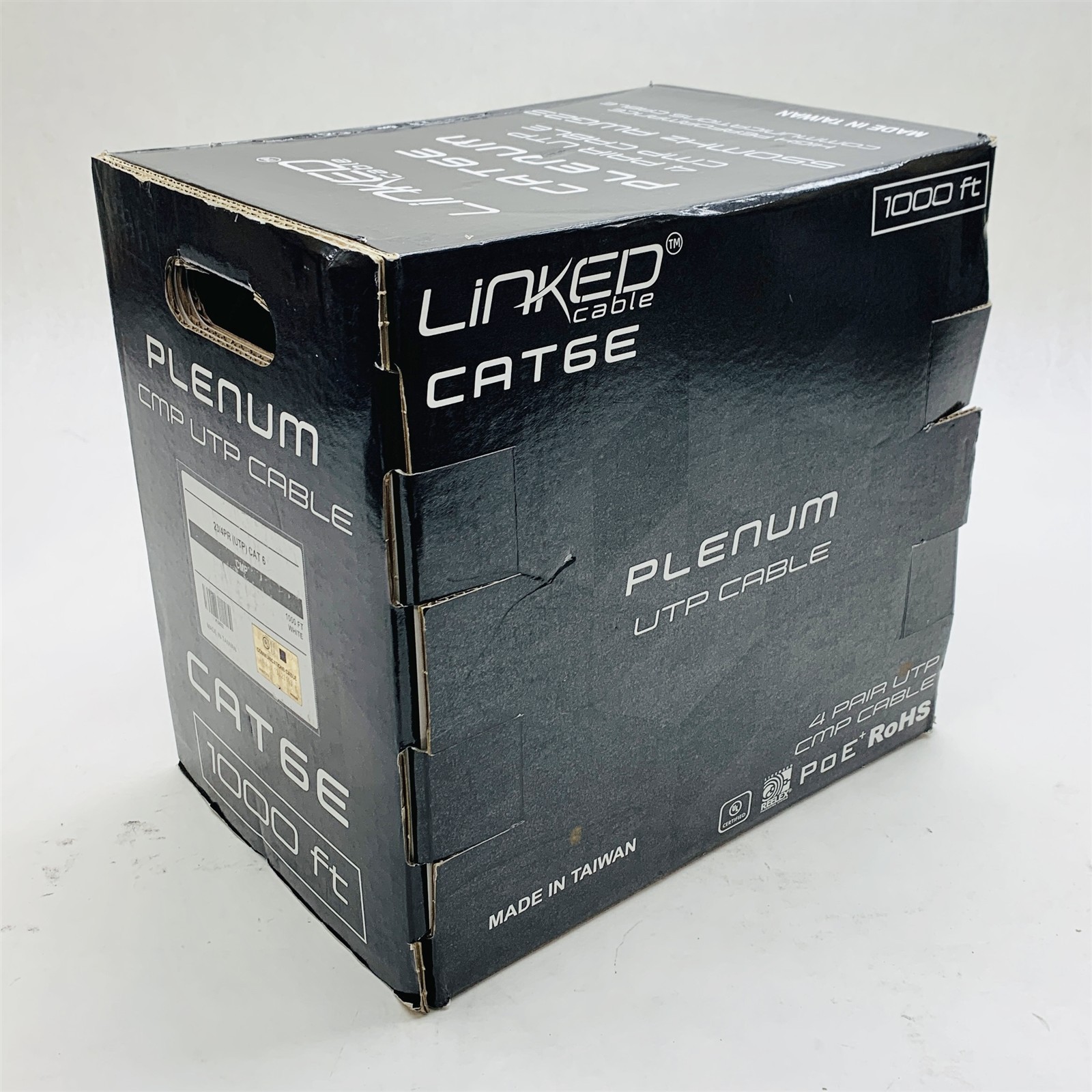 Linked Cable CAT6 Plenum 4 Pair UTP CMP 550MHz Cable 23AWG 4PR 1000ft White