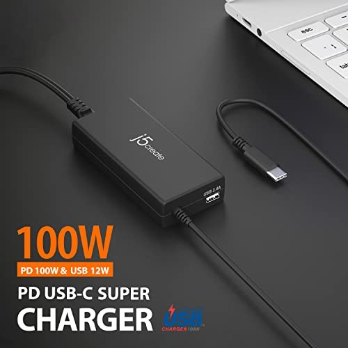 J5CREATE USB TYPE C PD 100W FAST CHARGER FOR MACBOOK PRO, CHROMEBOOK, -  BLACK