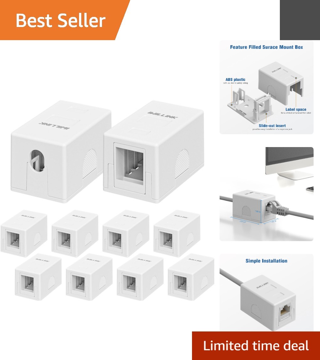 10-Pack RJ45 Keystone Surface Mount Outlet Box, Durable and Lightweight, White