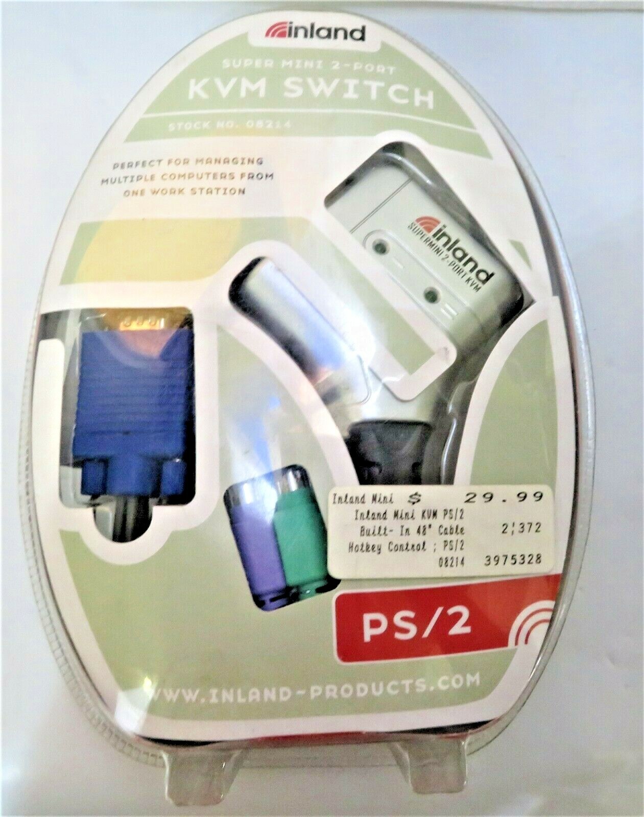 INLAND SUPER MINI 2-PORT EXTERNALl KVM SWITCH USB 08216 ~ NEW