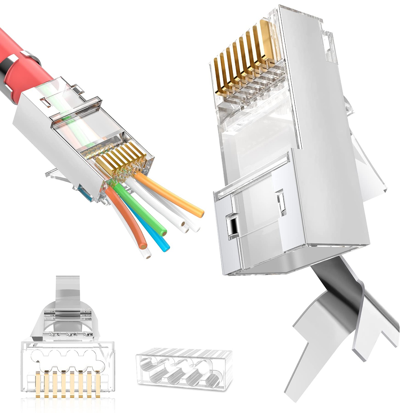 30 PCS Shielded RJ45 Cat6A Cat7 Pass Through Connector 8P8C 50U Gold Plated