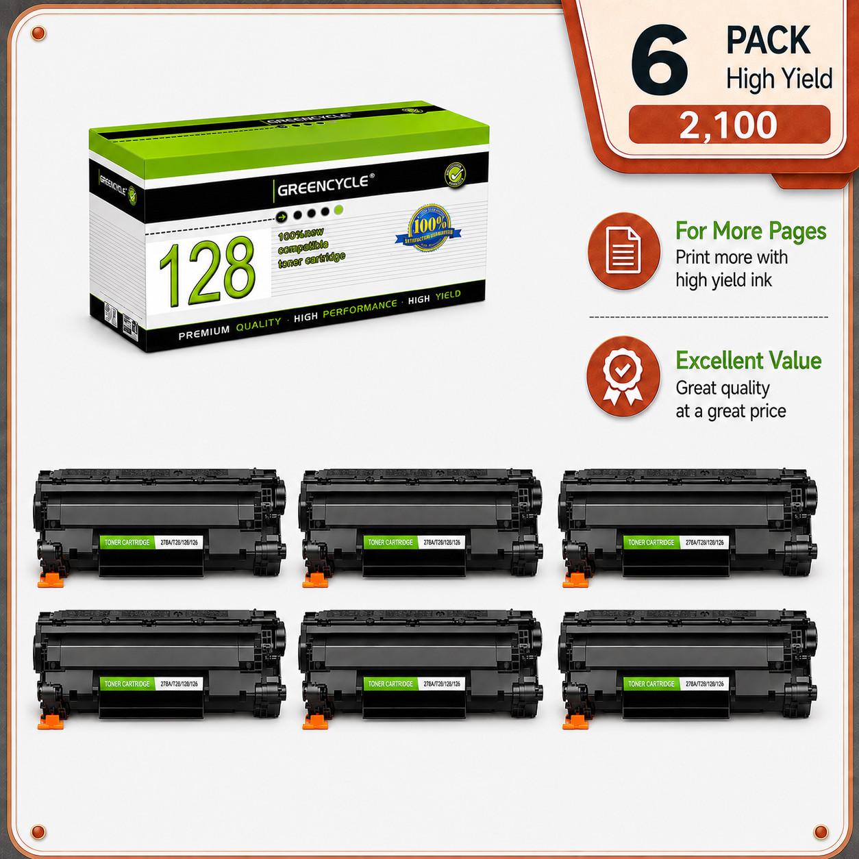 6PK Black Toner Cartridge For Canon 128 Imageclass D530 D550 MF4880dw MF4890dw