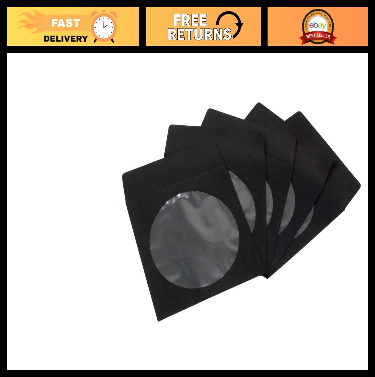 1000 Pack Premium Thick Black CD DVD Blu-ray Sleeves with Window & Flap, 100g