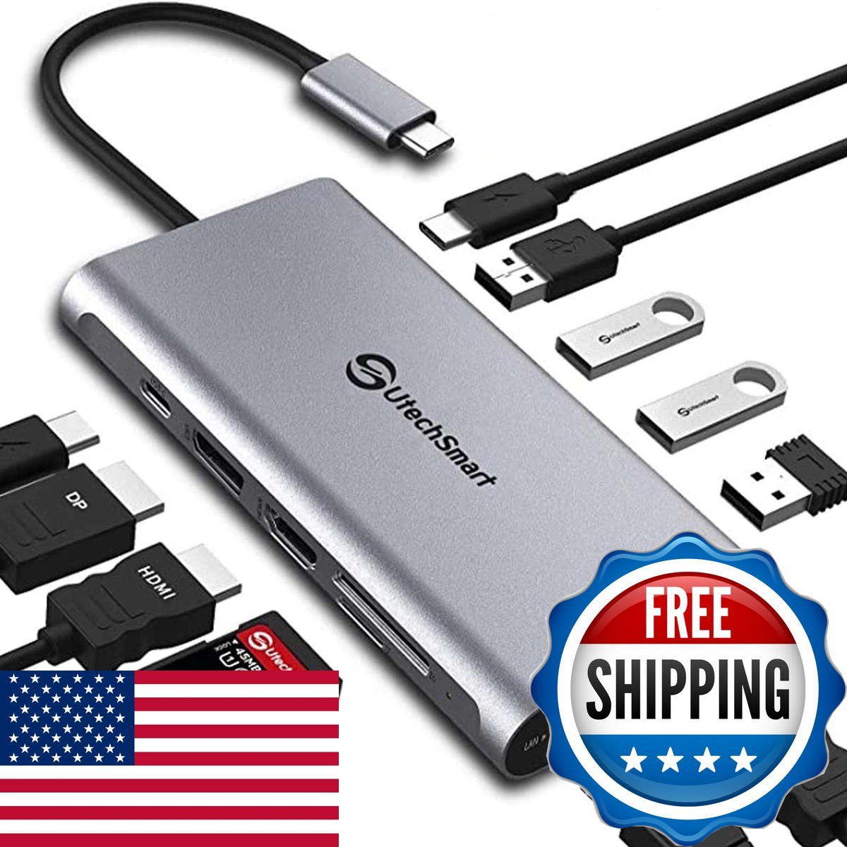 Docking Station, USB C Hub UtechSmart 12 In 1 USB C Dock Triple Display