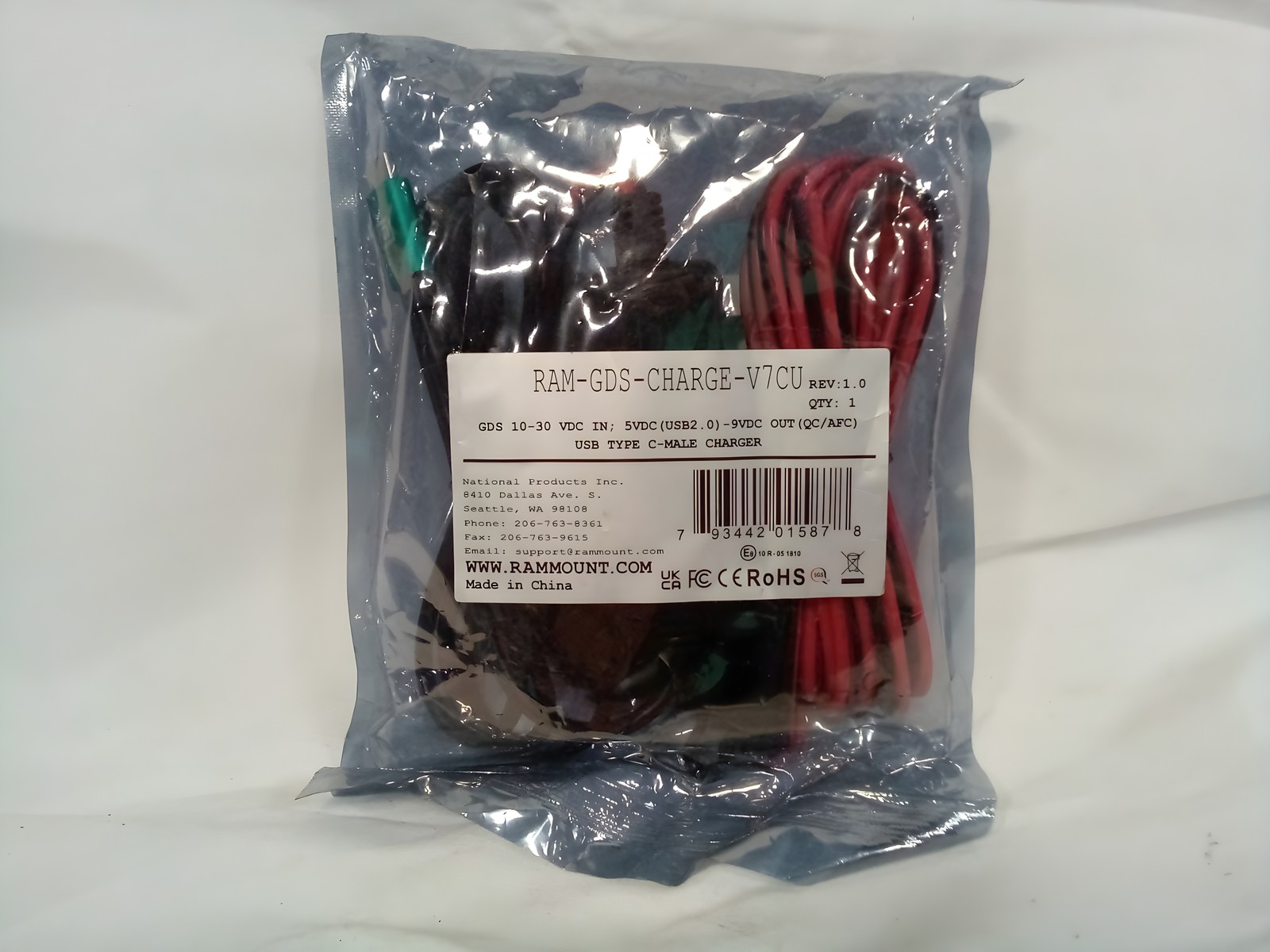 RAM Mounts GDS Modular 10-30V Hardwire Charger with Male USB-C