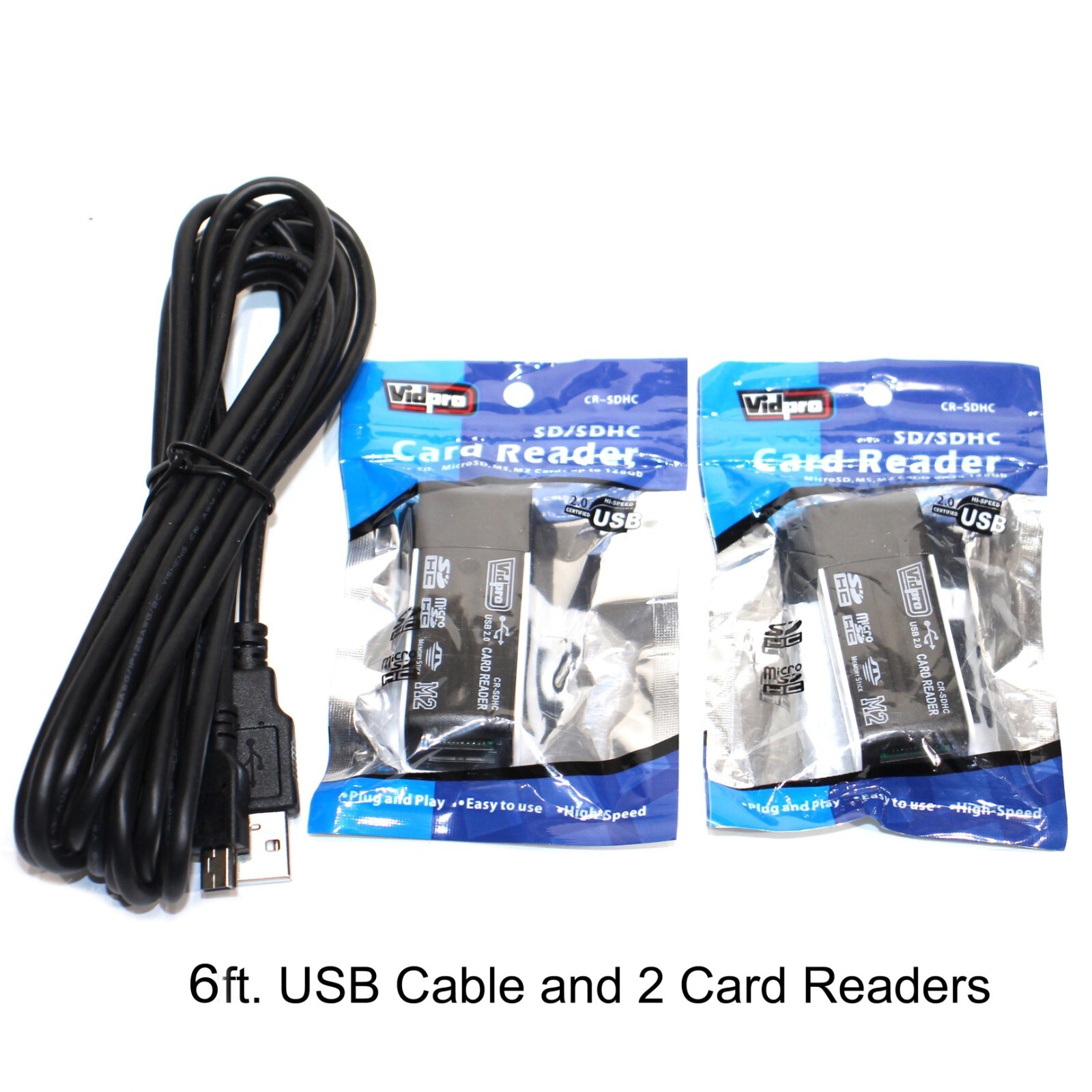 2X SD/SDHC Card Reader Vidpro  Plus One Usb 6' Cable