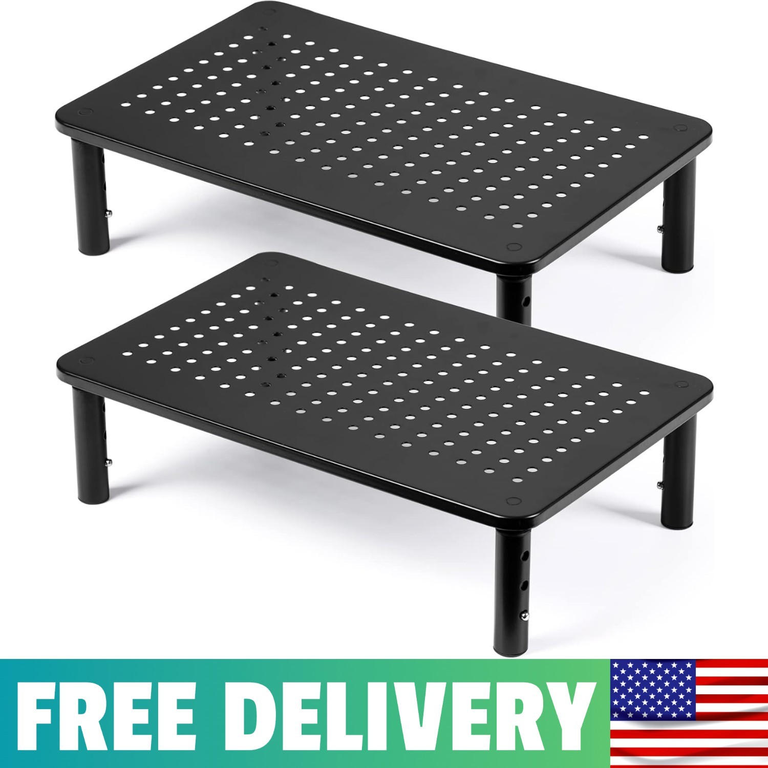 2 Pack Desktop Riser, 3 Height Adjustable Monitor Stands For 2 Monitors, PC