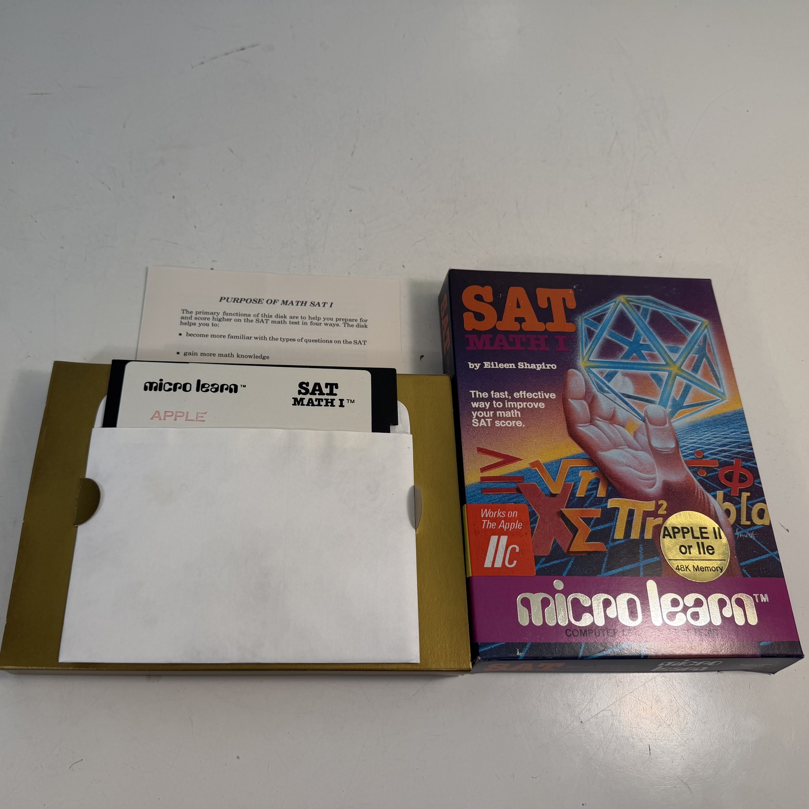 SAT Math I by Micro Learn Microlab For Apple II IIc 1983 By Eileen Shapiro