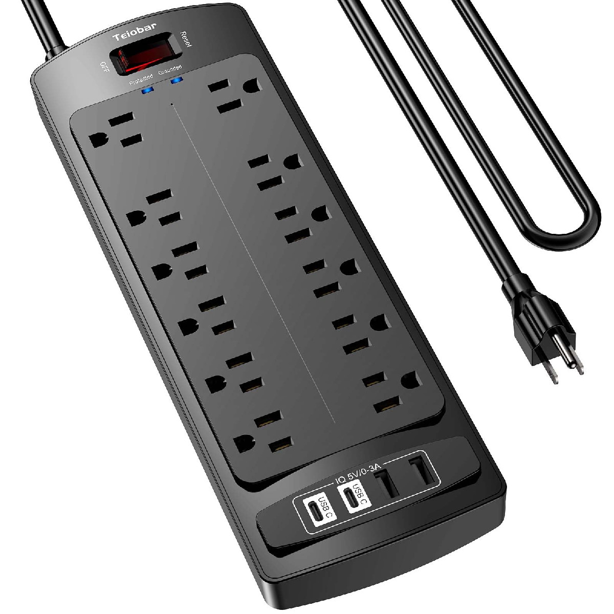 6 Ft Extension Cord Power Strip Teiobar Surge Protector 12 Ac Outlets And 4 Usb