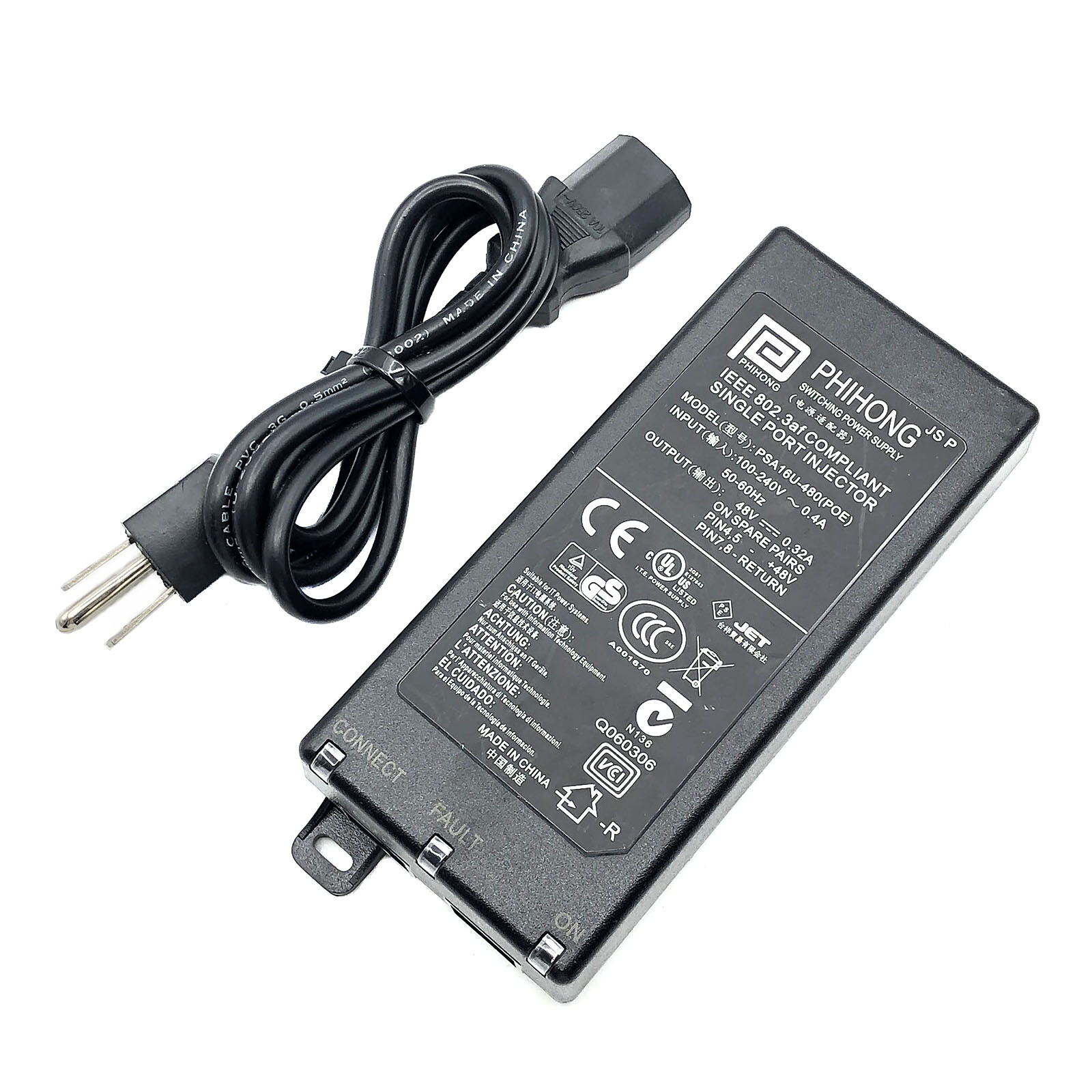 NEW Original Phihong Power Over Ethernet Switching Power Injector 48V 0.32A
