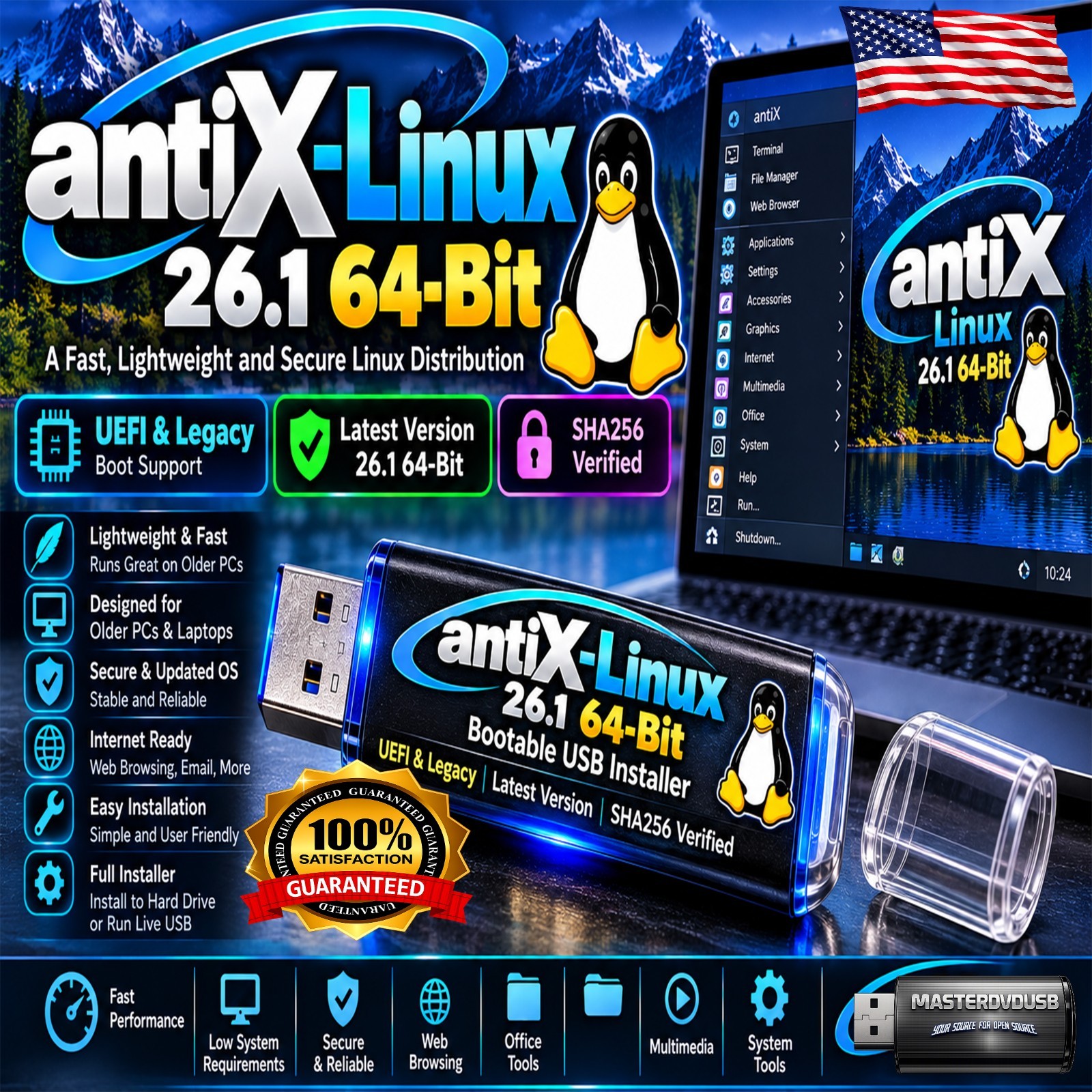 antiX Linux 26.1 64-Bit Bootable USB Installer | UEFI & Legacy | Latest Version