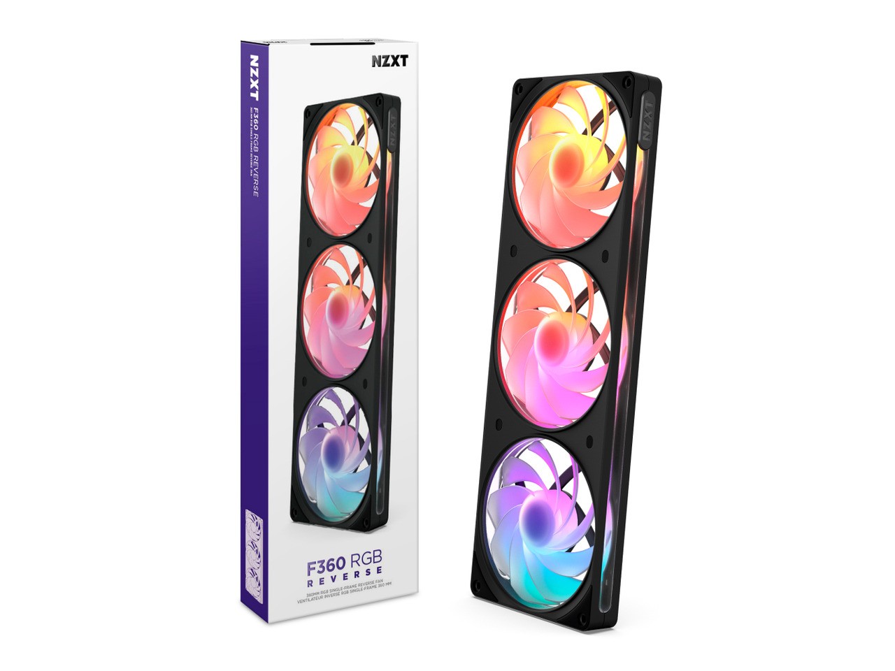 NZXT F360 RGB Reverse Black 360mm PWM Single-Frame Reverse-Blade RGB Fan