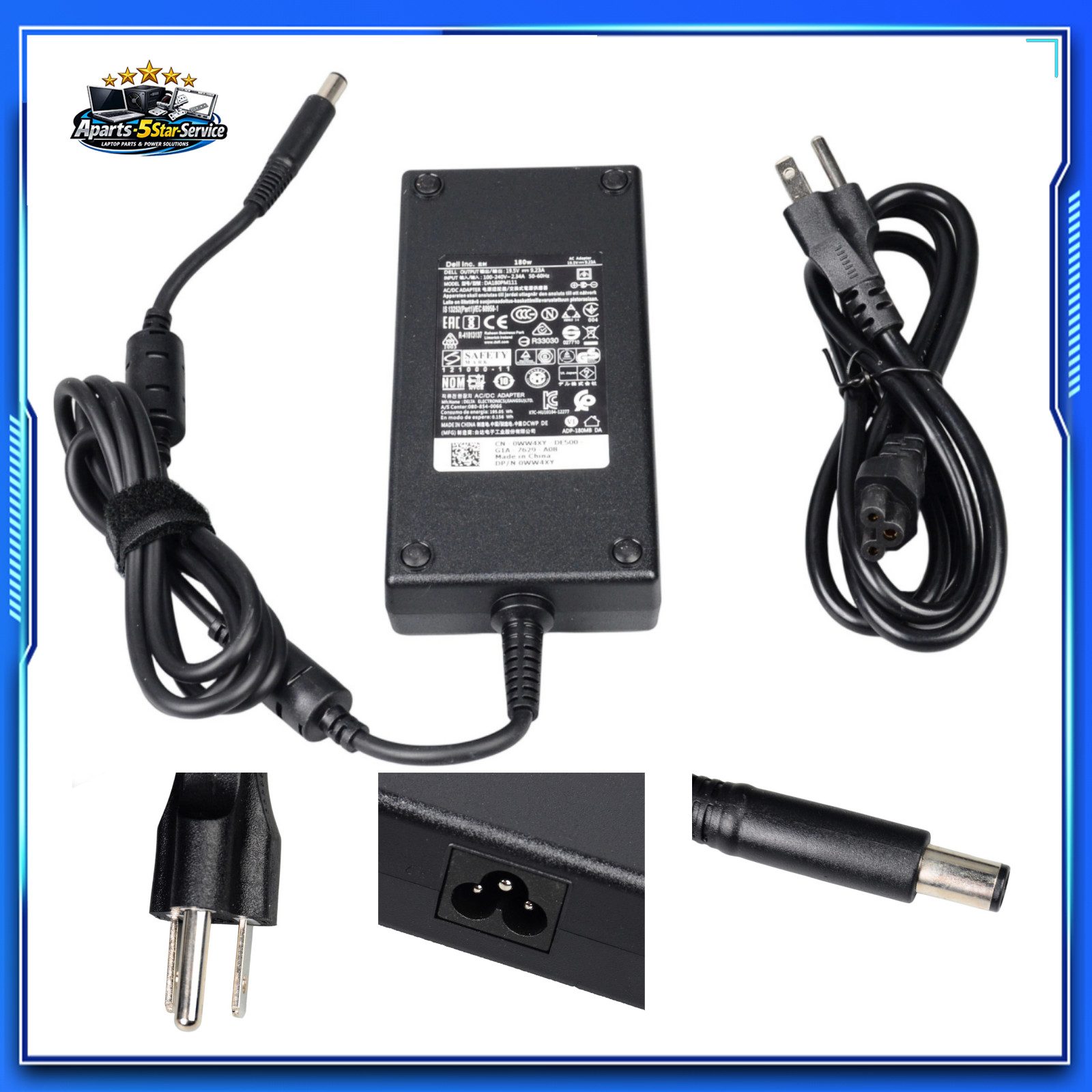 NEW 180W AC Power Adapter for Dell Alienware Laptop DA180PM111 0WW4XY 7.4x5.0mm
