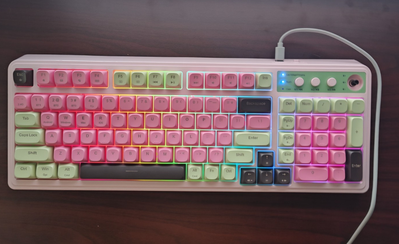AULA S99 Wireless Gaming Keyboard Bluetooth Creamy Mechanical TriMode Pink Green